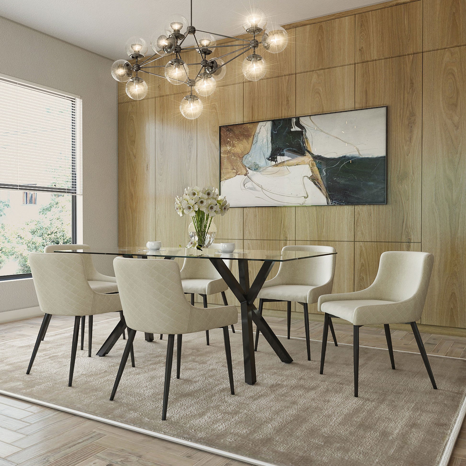 Stark Dining Table - Black Metal with Tempered Glass Top-DECOROLALA