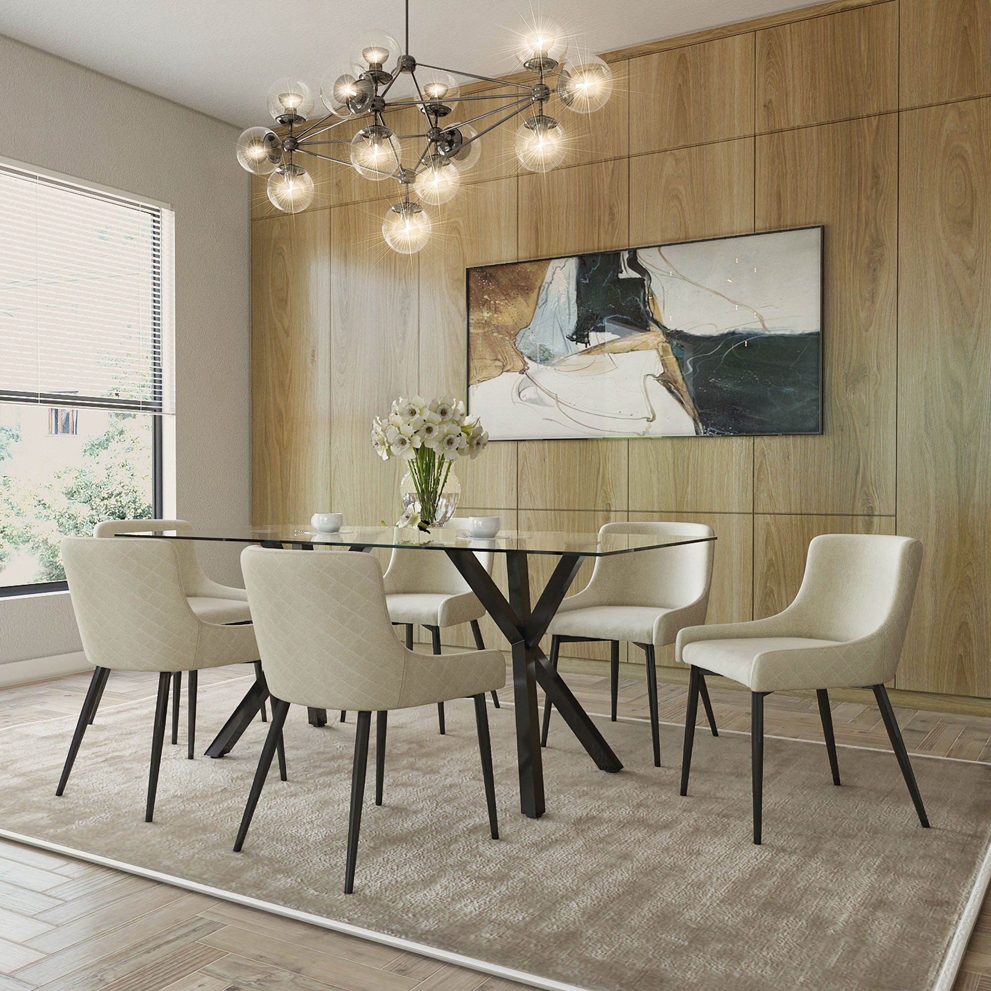 Stark Dining Table - Black Metal with Tempered Glass Top-DECOROLALA