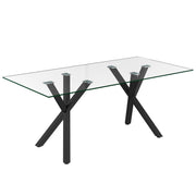 Stark Dining Table - Black Metal with Tempered Glass Top-DECOROLALA