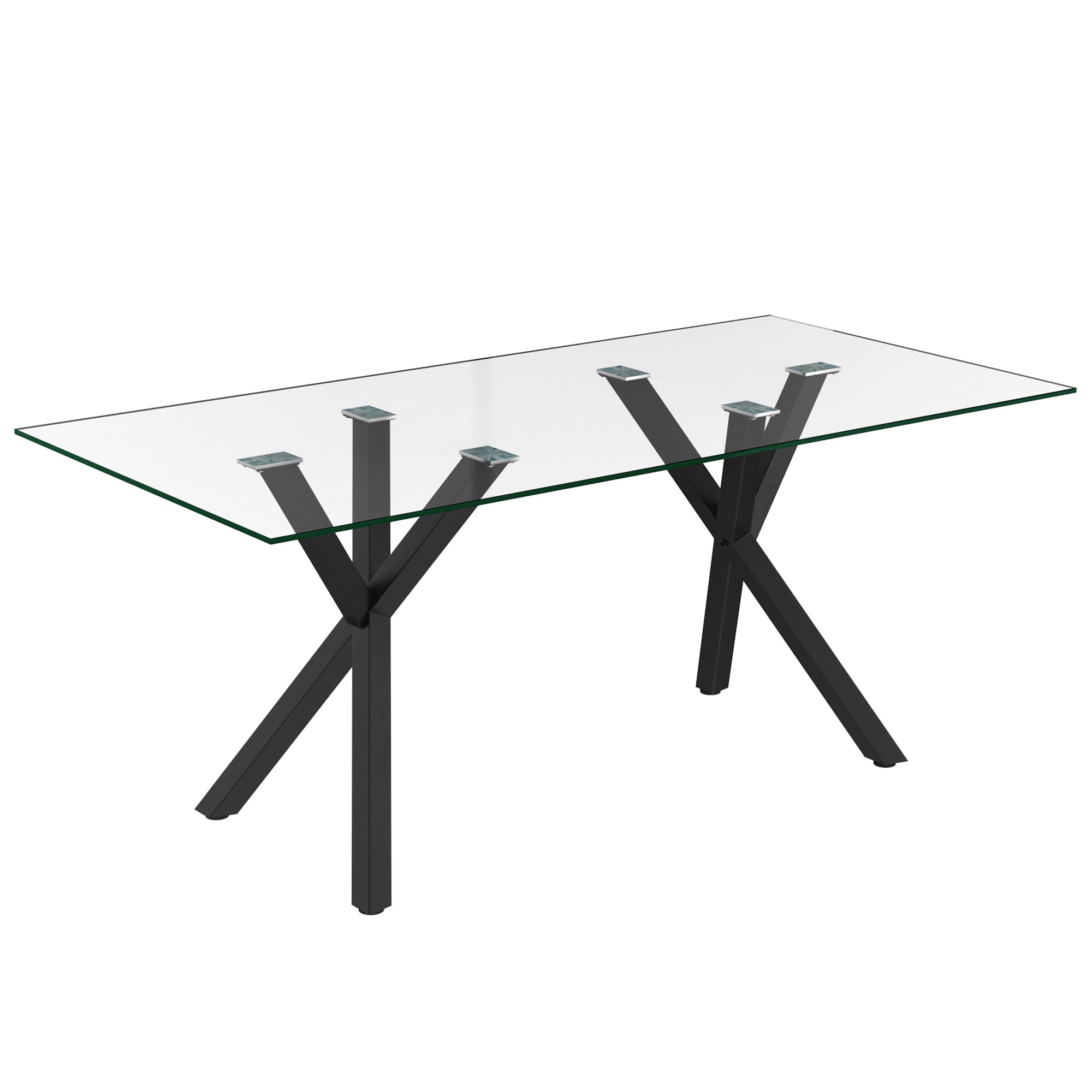 Stark Dining Table - Black Metal with Tempered Glass Top-DECOROLALA