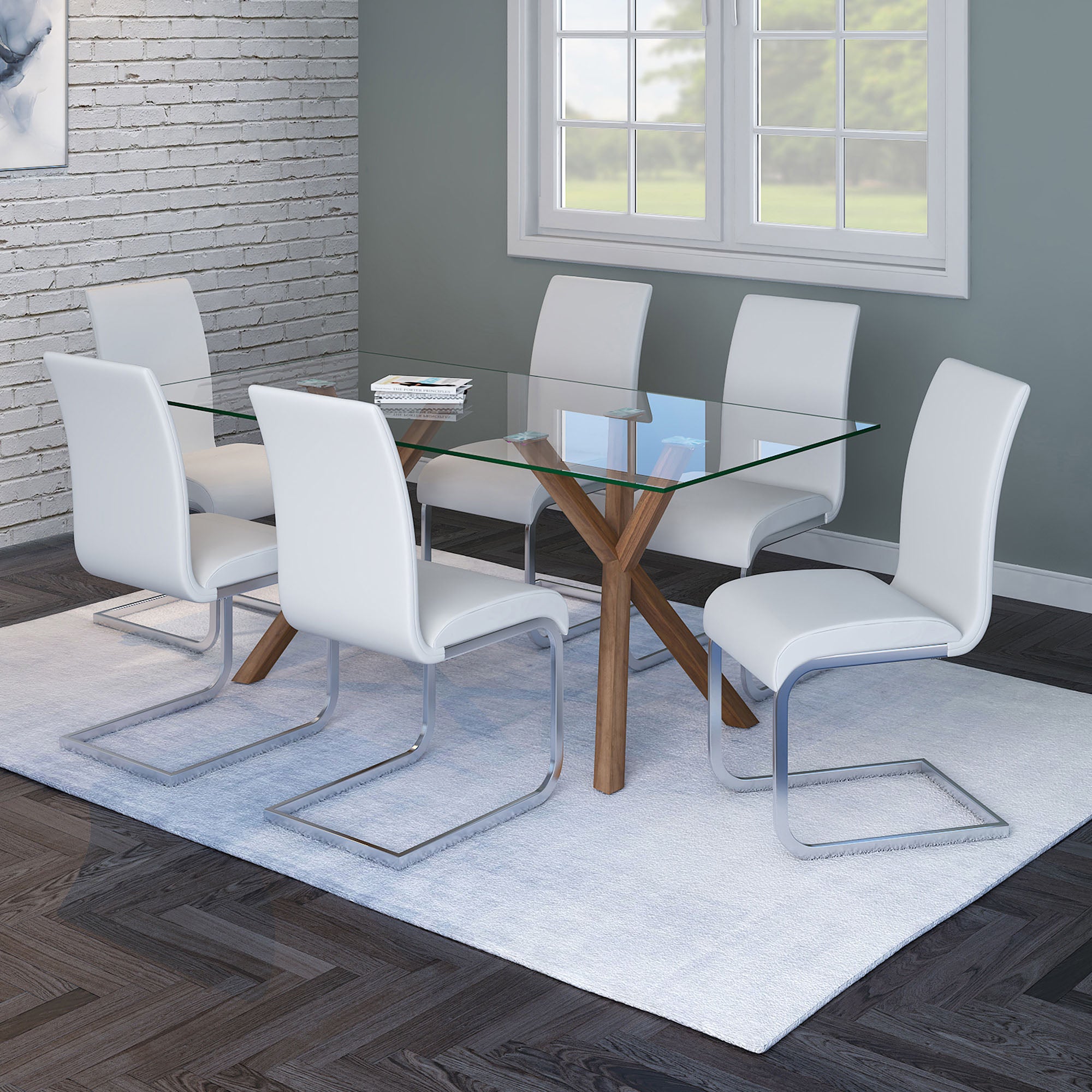 Stark Dining Table - Clear Glass and Chrome Geometric Base-DECOROLALA