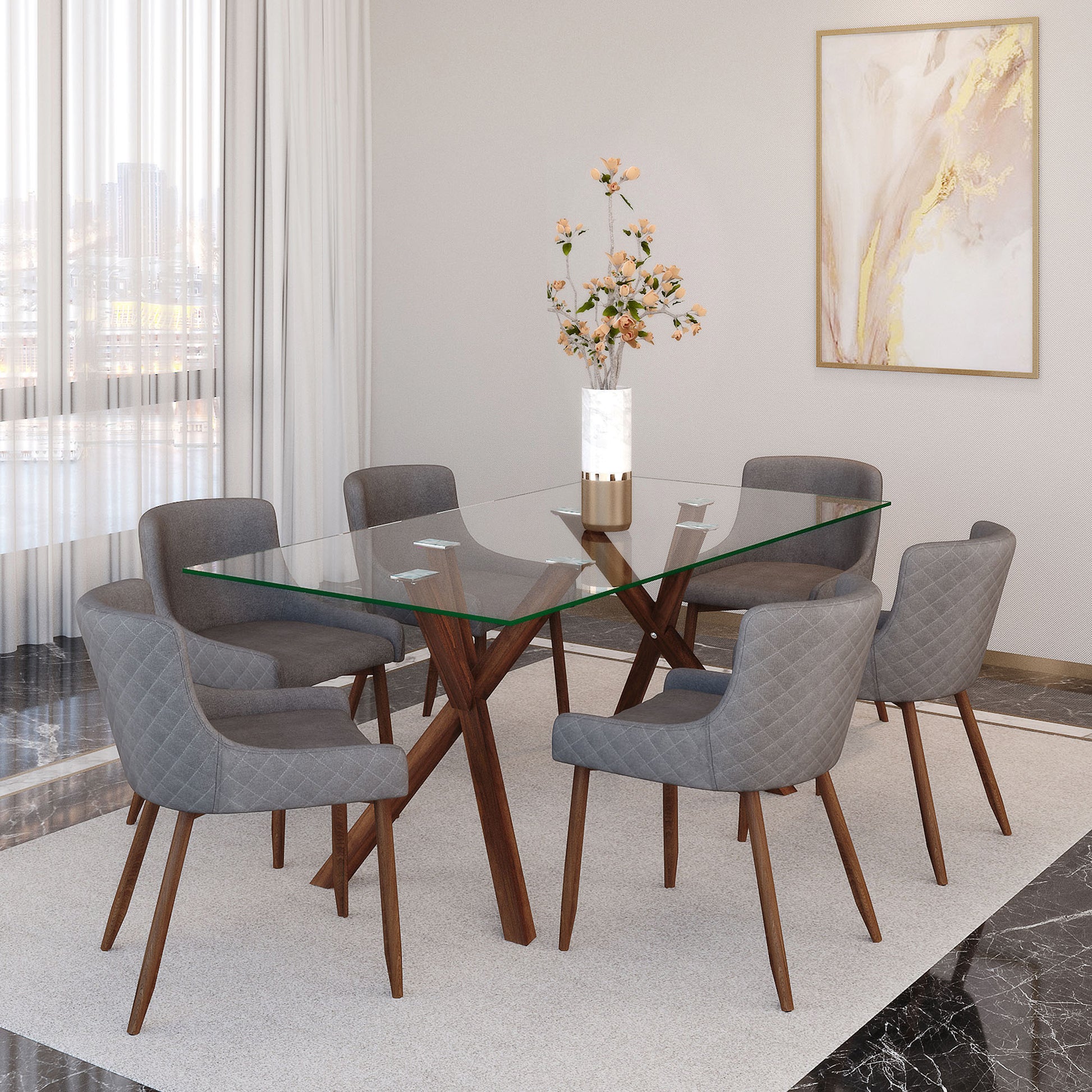 Stark Dining Table - Clear Glass and Chrome Geometric Base-DECOROLALA
