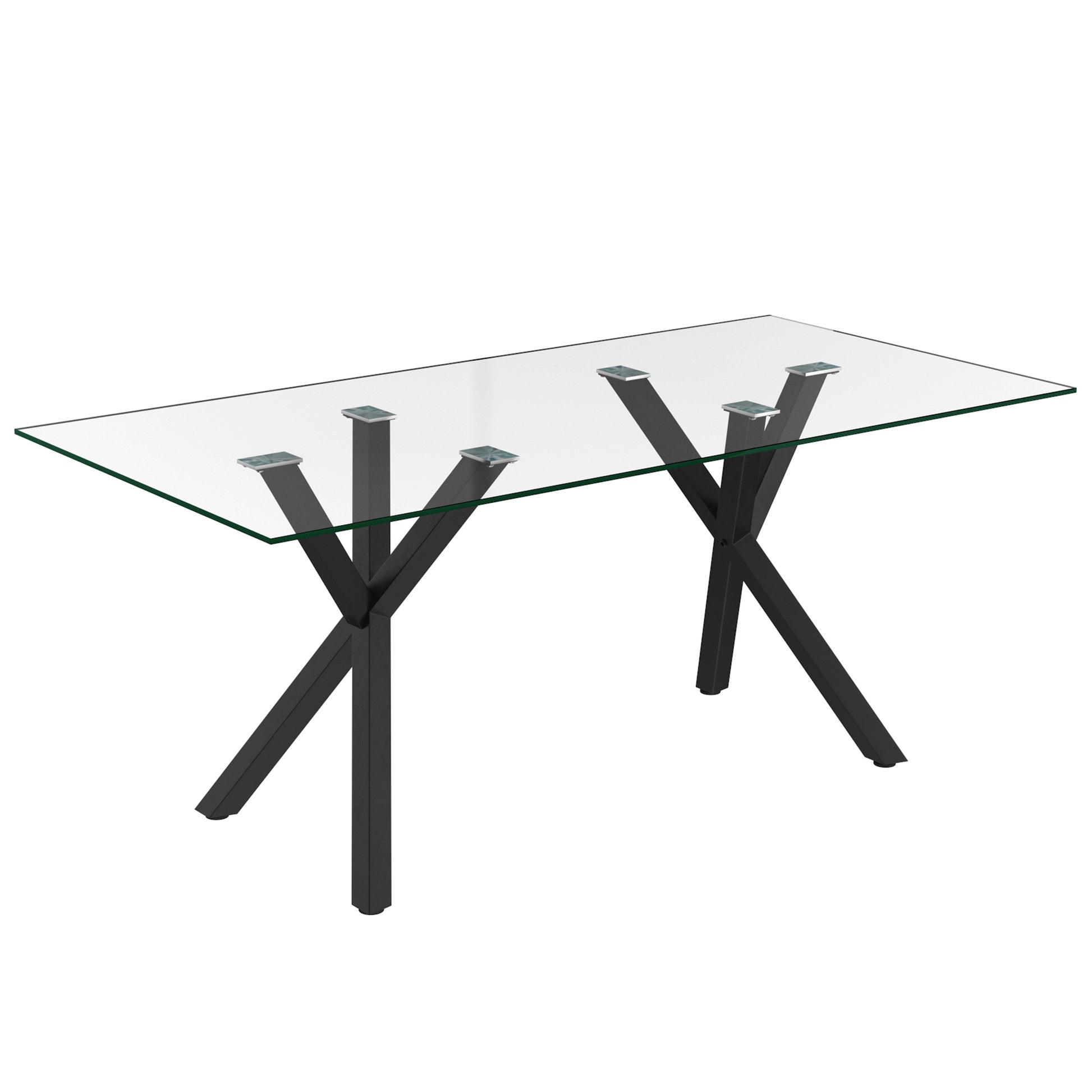 Stark Venice 7-Piece Dining Set - Clear Glass and Black Matte-DECOROLALA
