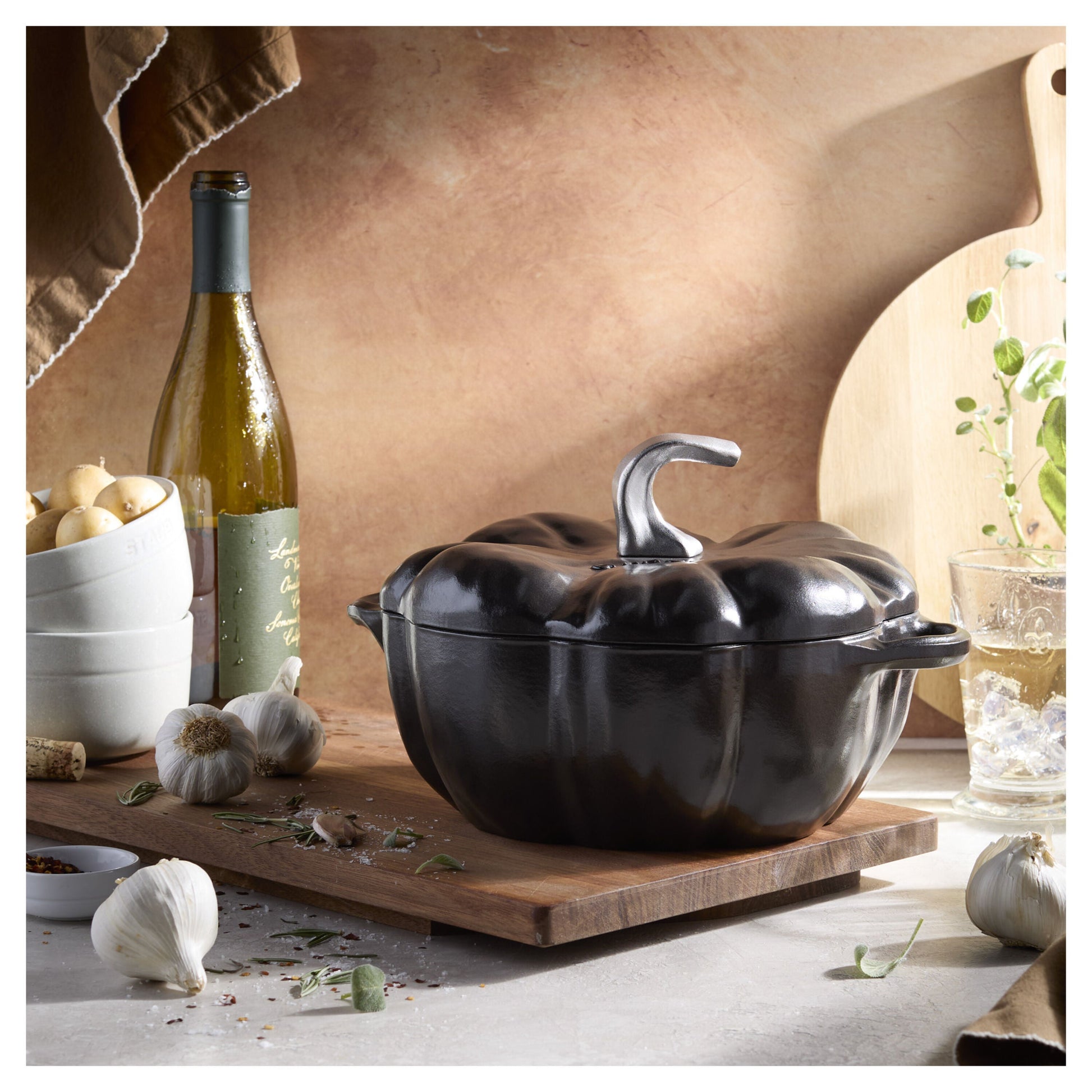 Staub Cast Iron Pumpkin Cocotte 3.5L Black-Cookware-DECOROLALA