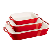 Staub Ceramique 3-Piece Rectangular Baking Dish Set – Cherry-Ceramic-DECOROLALA