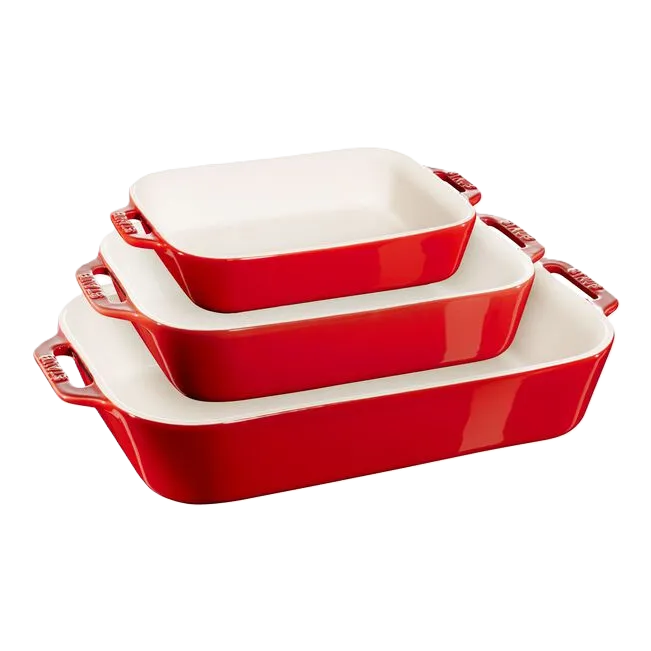 Staub Ceramique 3-Piece Rectangular Baking Dish Set – Cherry-Ceramic-DECOROLALA