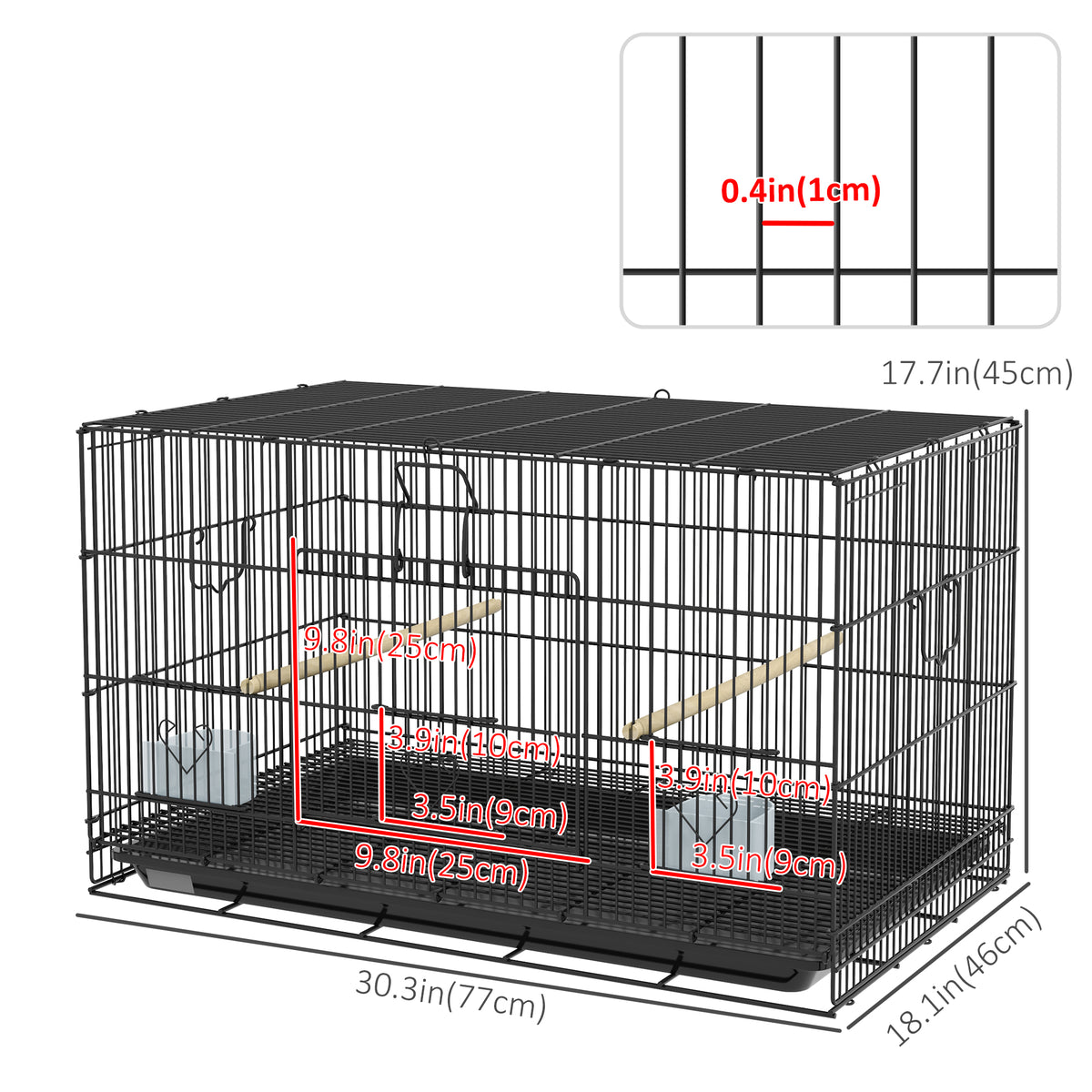 Steel Bird Cage for Budgies and Finches - Black 30"L x 18"W-Birds-DECOROLALA