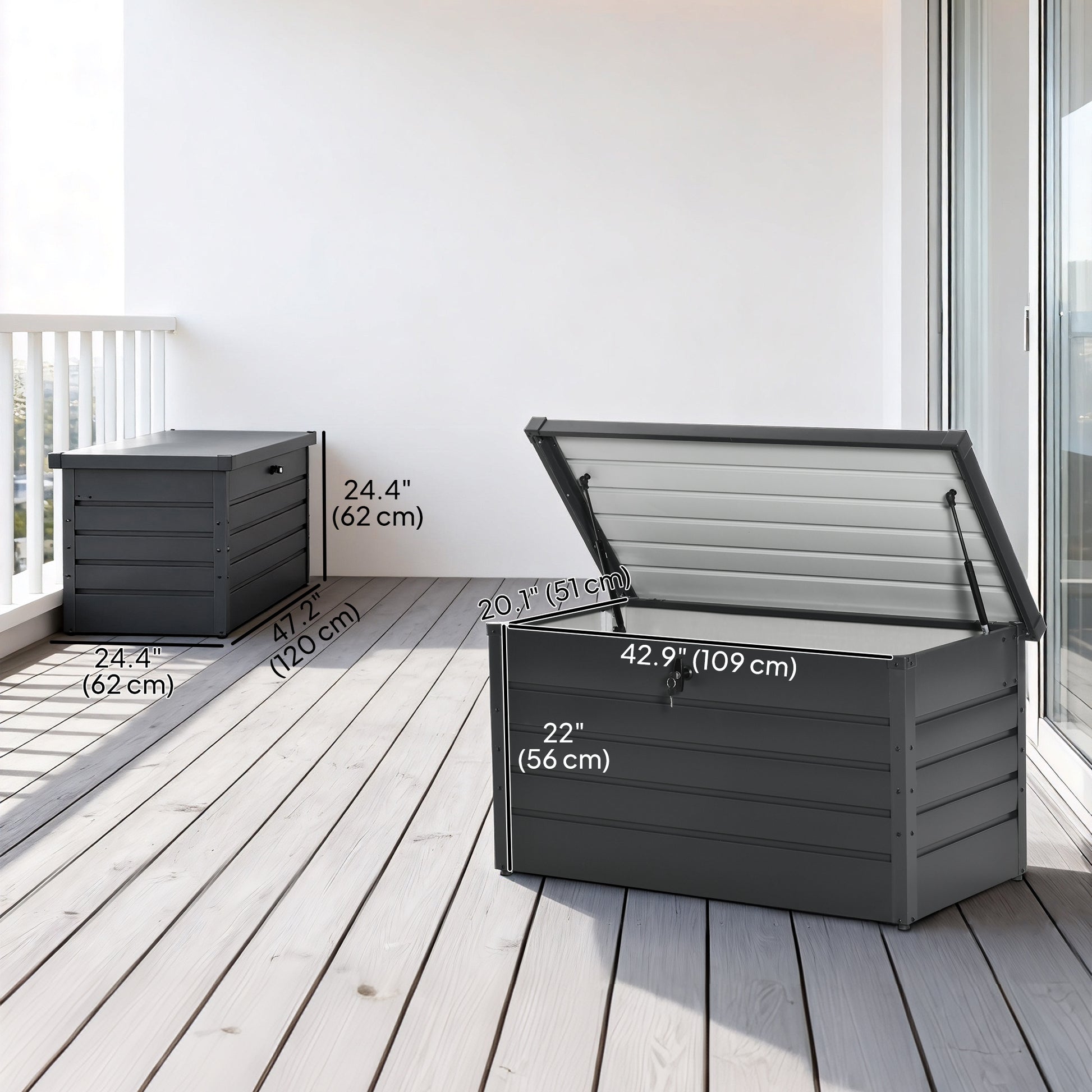 Steel Deck Box - Grey 47" Outdoor Storage Bench with Lock-DECOROLALA