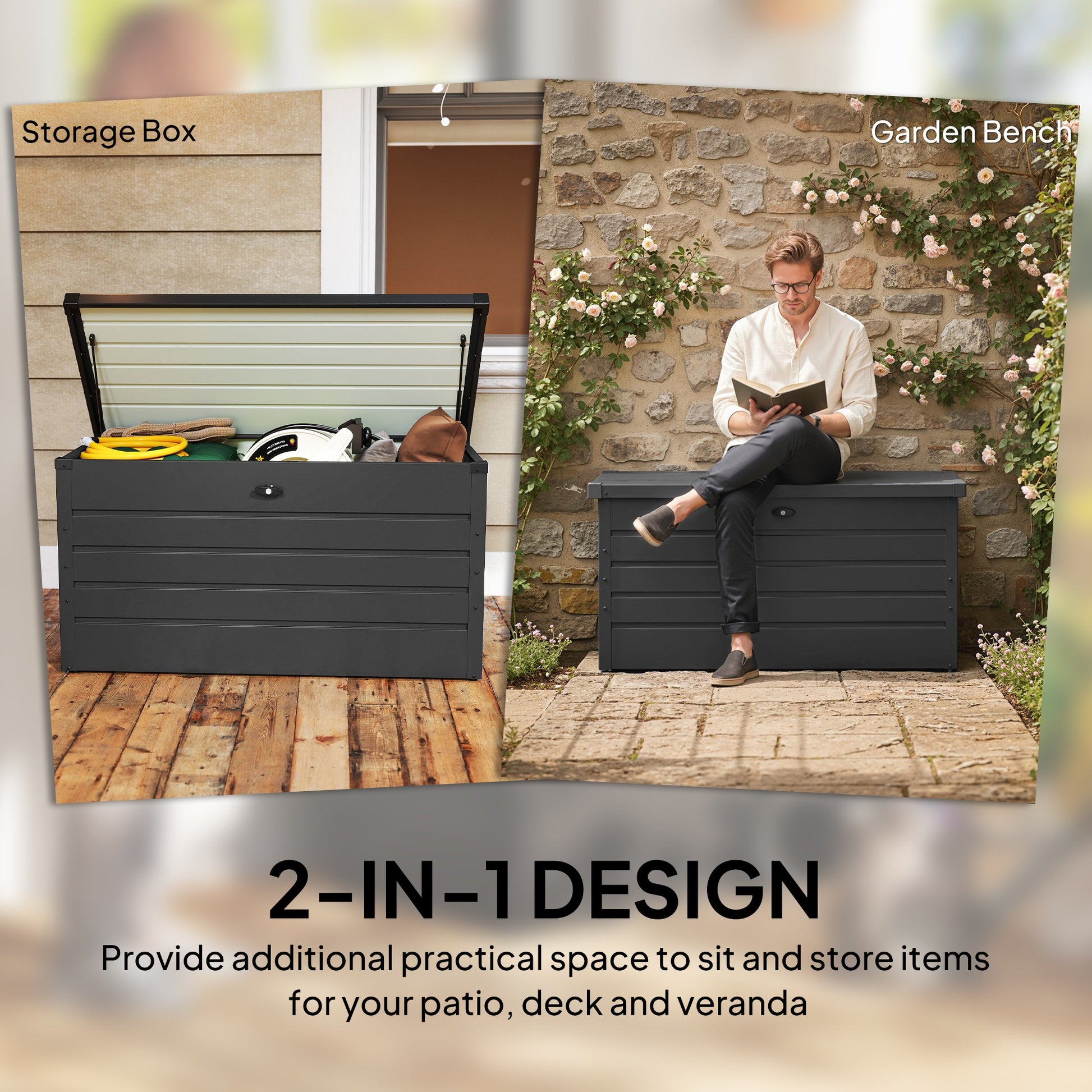 Steel Deck Box - Grey 47" Outdoor Storage Bench with Lock-DECOROLALA