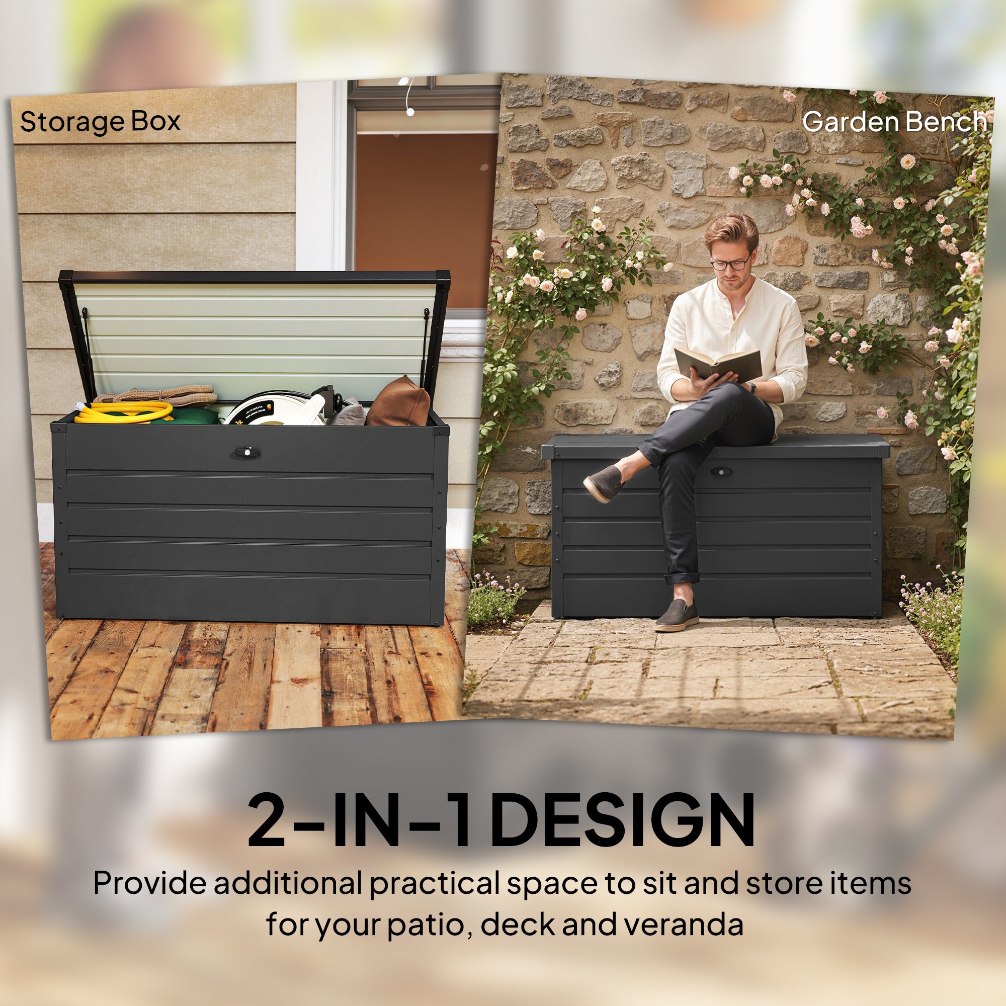 Steel Deck Box - Grey 47" Outdoor Storage Bench with Lock-DECOROLALA