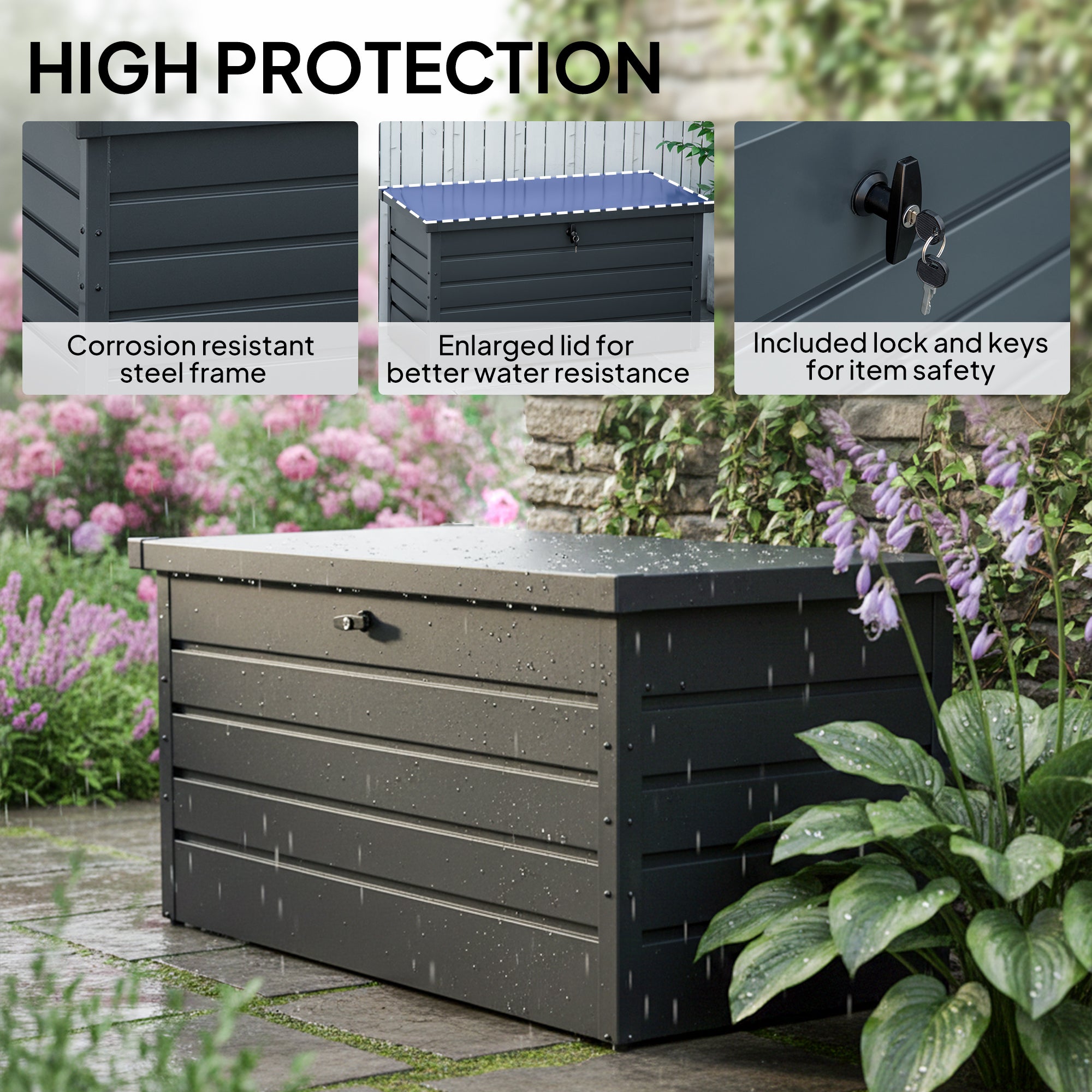 Steel Deck Box - Grey 47" Outdoor Storage Bench with Lock-DECOROLALA