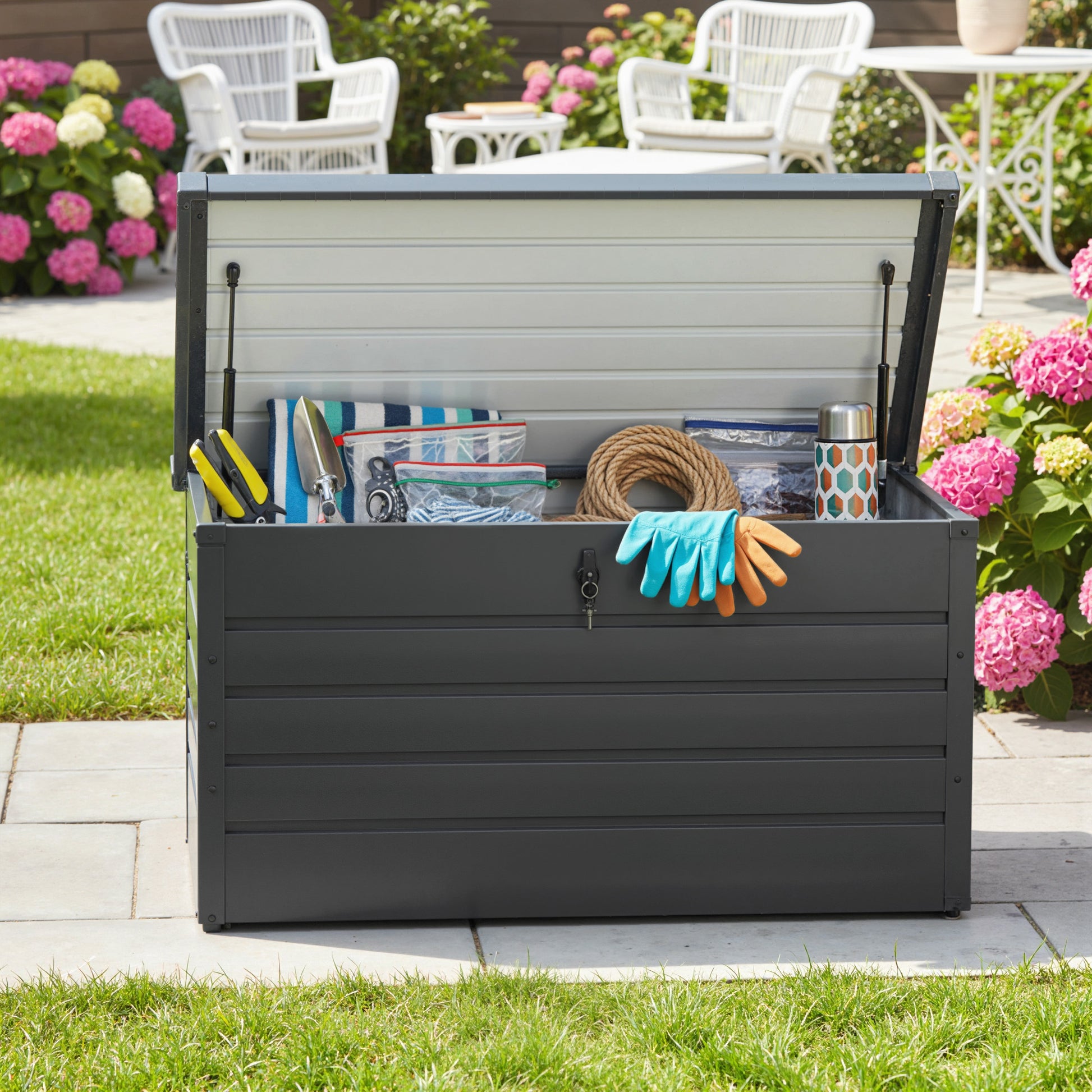 Steel Deck Box - Grey 47" Outdoor Storage Bench with Lock-DECOROLALA