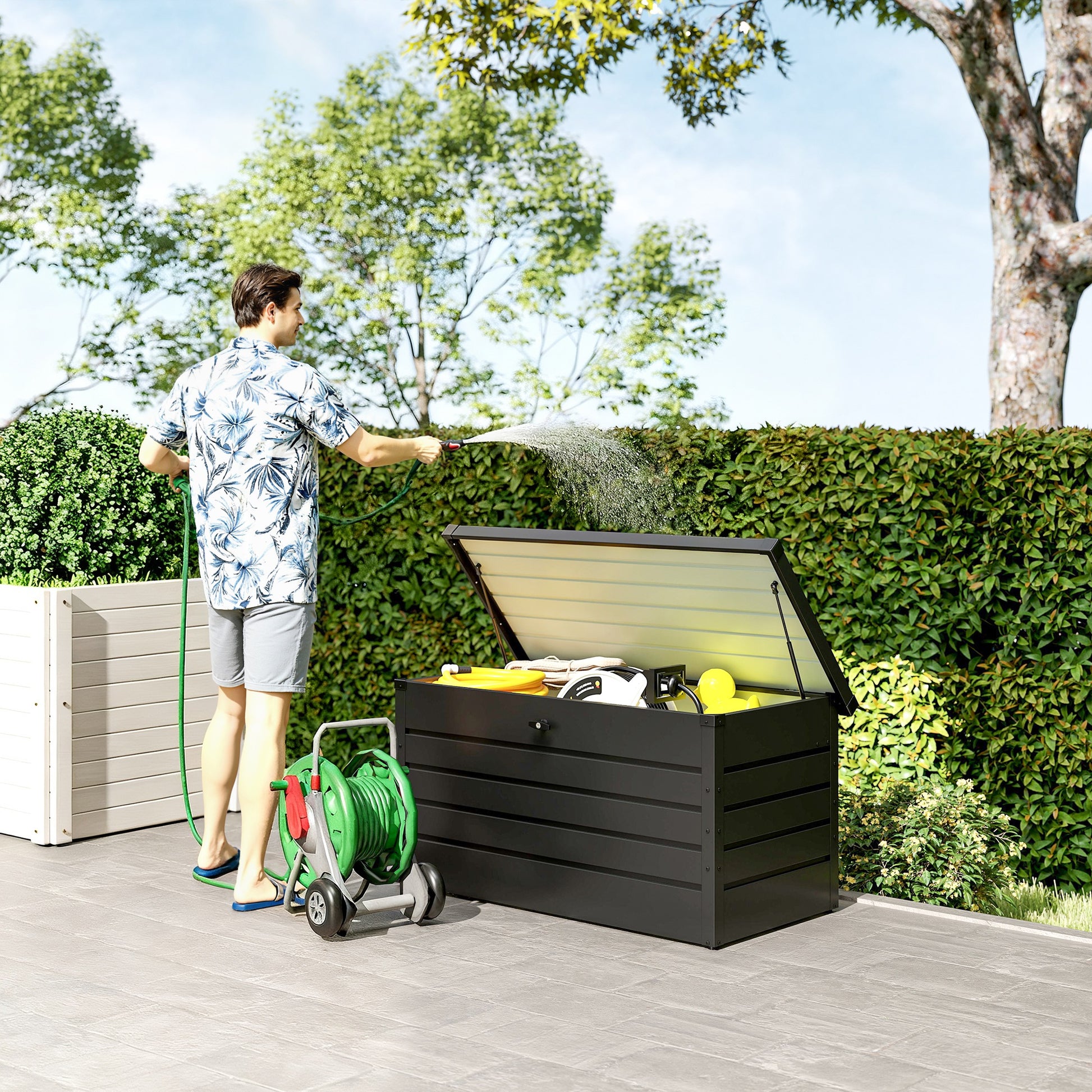 Steel Deck Box - Grey 47" Outdoor Storage Bench with Lock-DECOROLALA