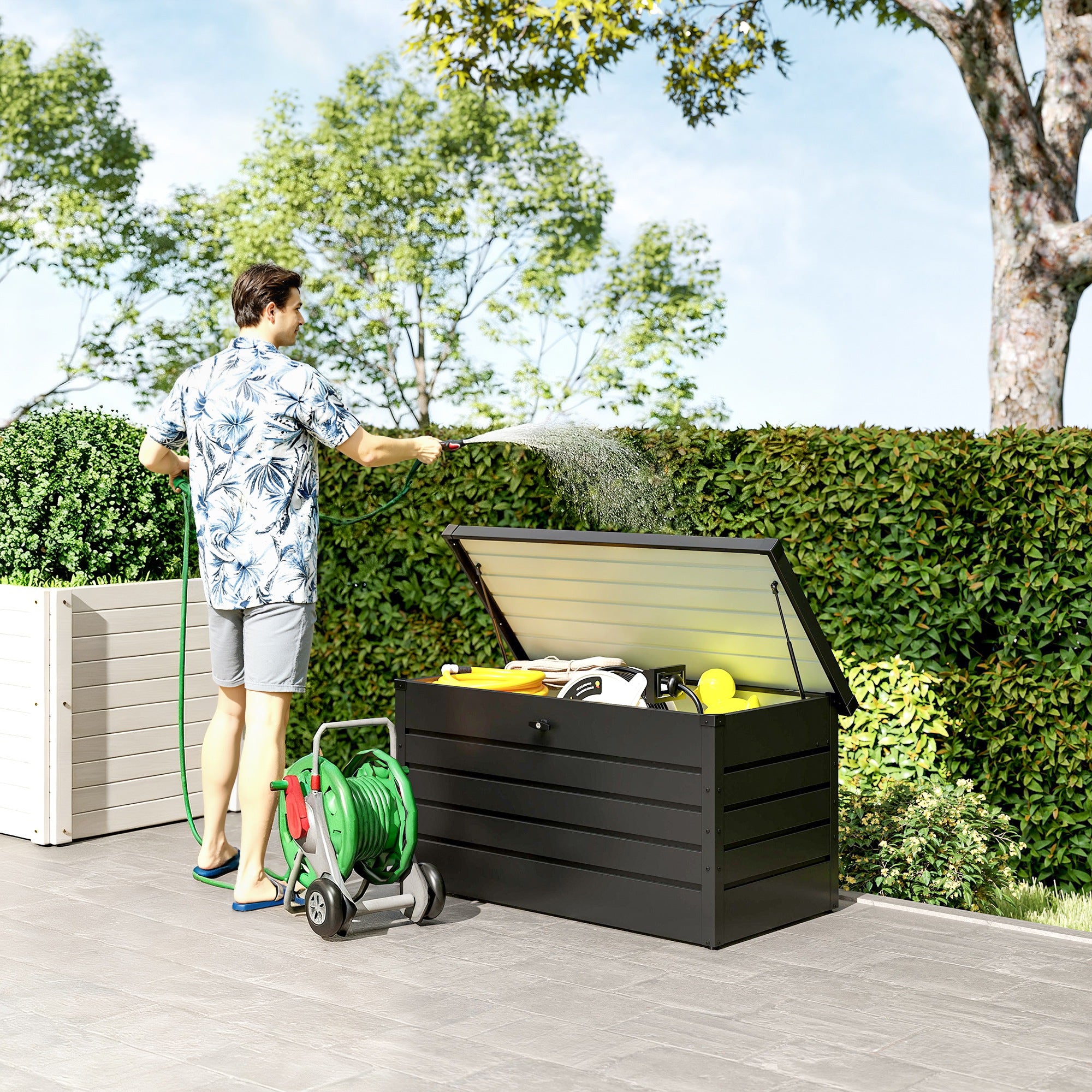 Steel Deck Box - Grey 47" Outdoor Storage Bench with Lock-DECOROLALA