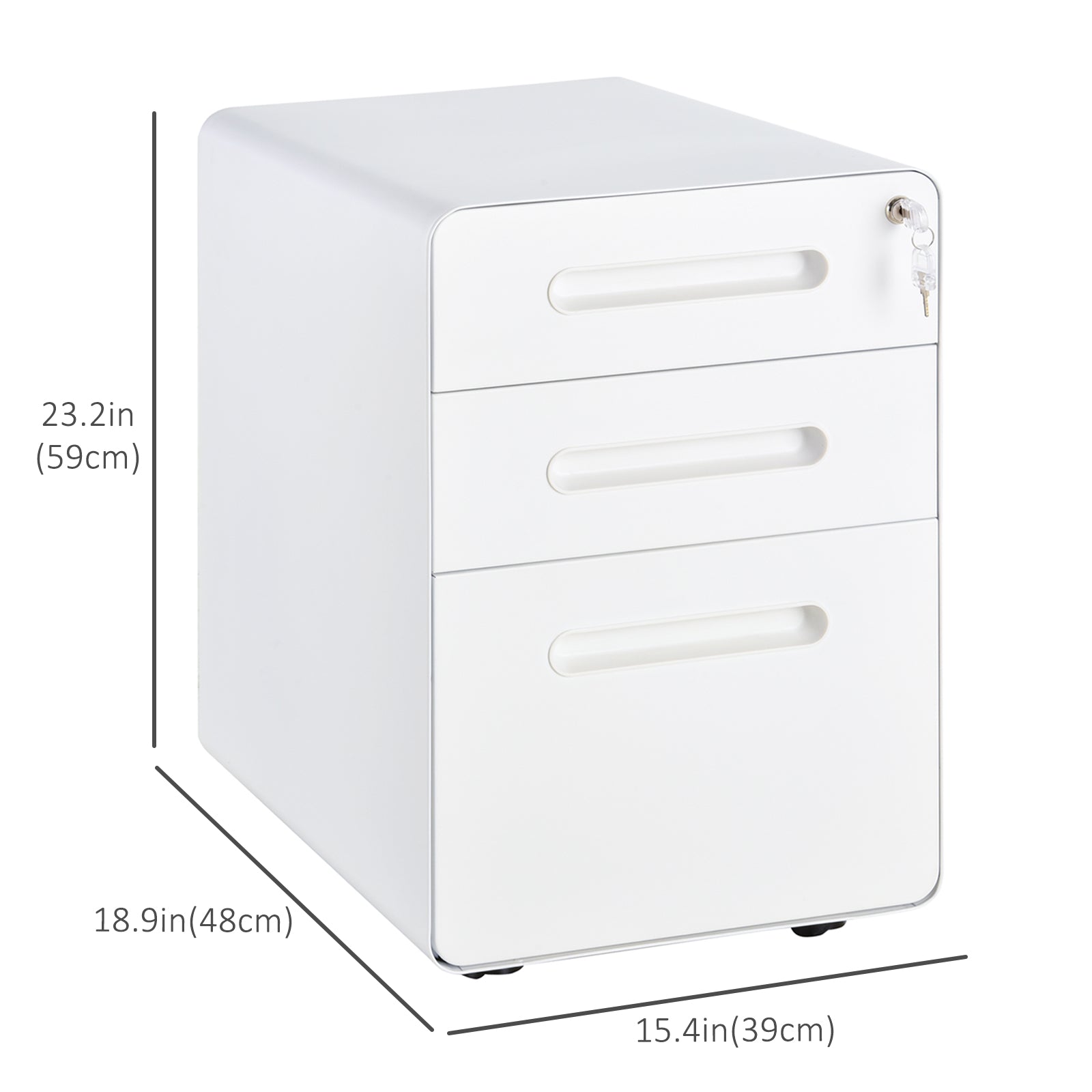 Steel File Cabinet - Lockable, 3-Drawer White-DECOROLALA