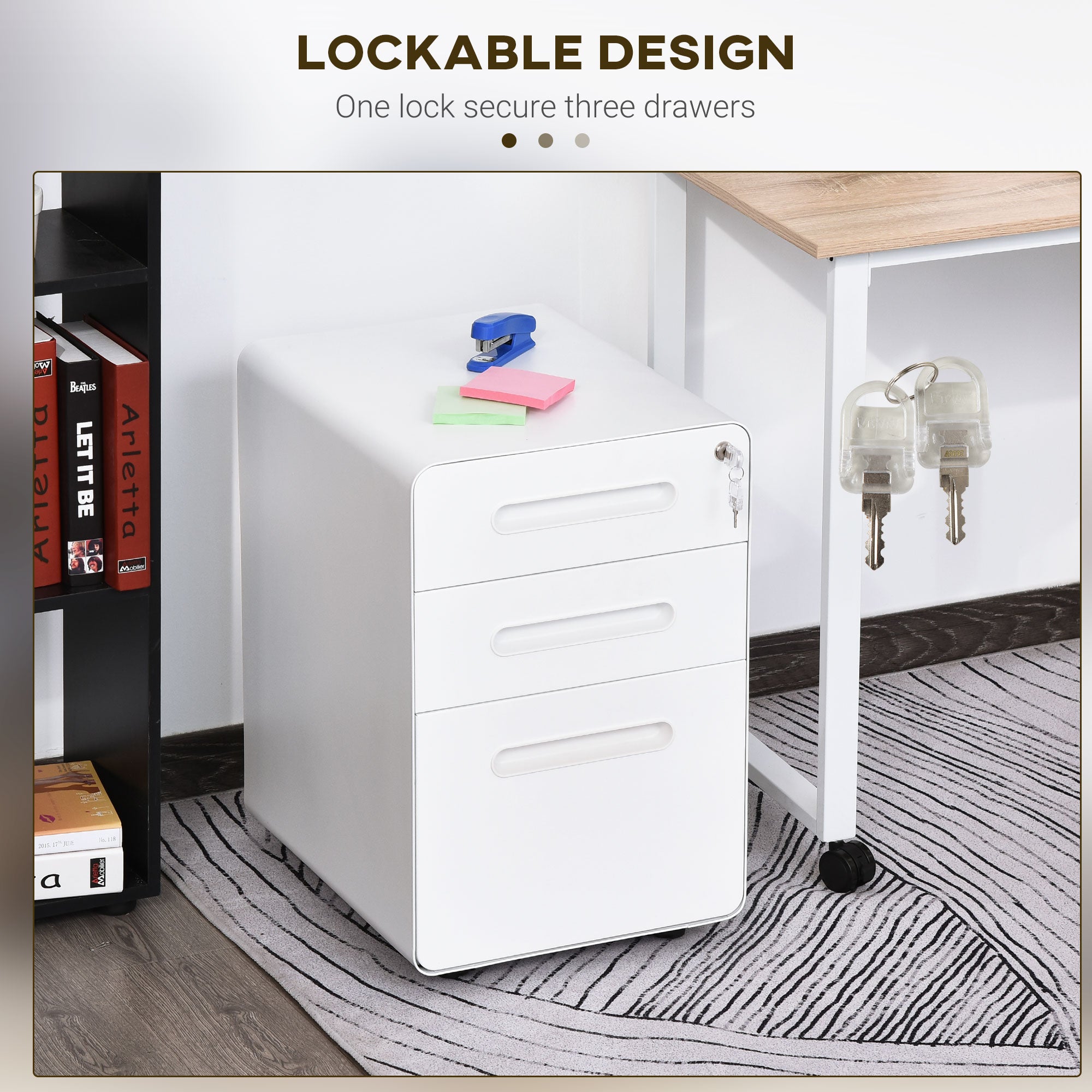 Steel File Cabinet - Lockable, 3-Drawer White-DECOROLALA
