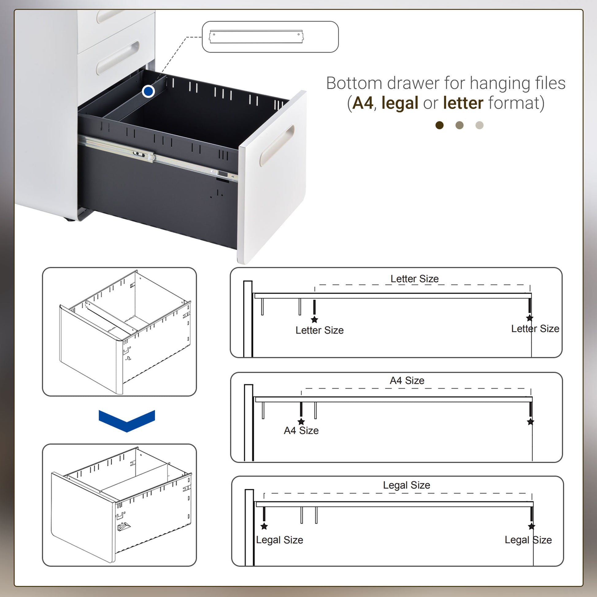 Steel File Cabinet - Lockable, 3-Drawer White-DECOROLALA