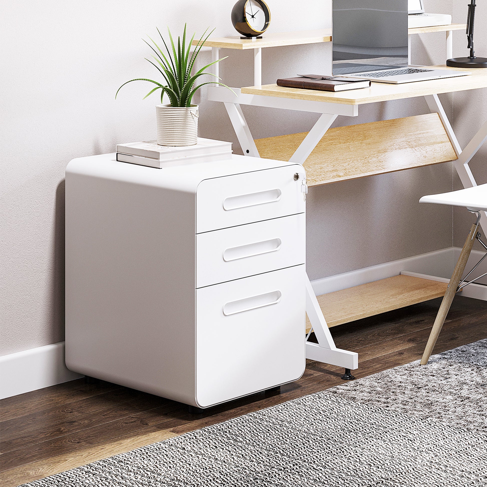 Steel File Cabinet - Lockable, 3-Drawer White-DECOROLALA