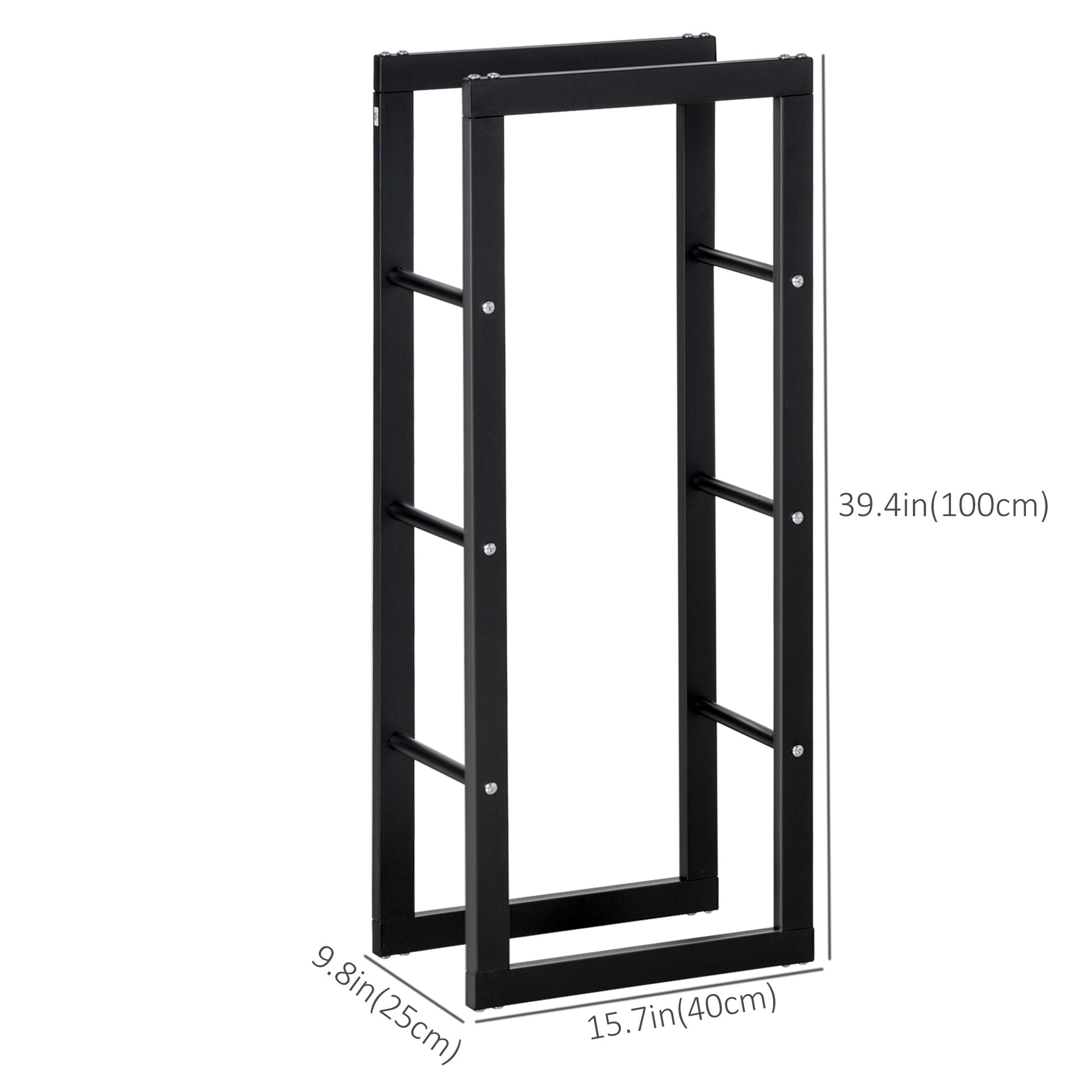 Steel Firewood Rack - Black 39" Log Holder 220 lbs Capacity-Home Furnishings > Home Décor > Fireplaces & Accessories > Firewood Racks-DECOROLALA
