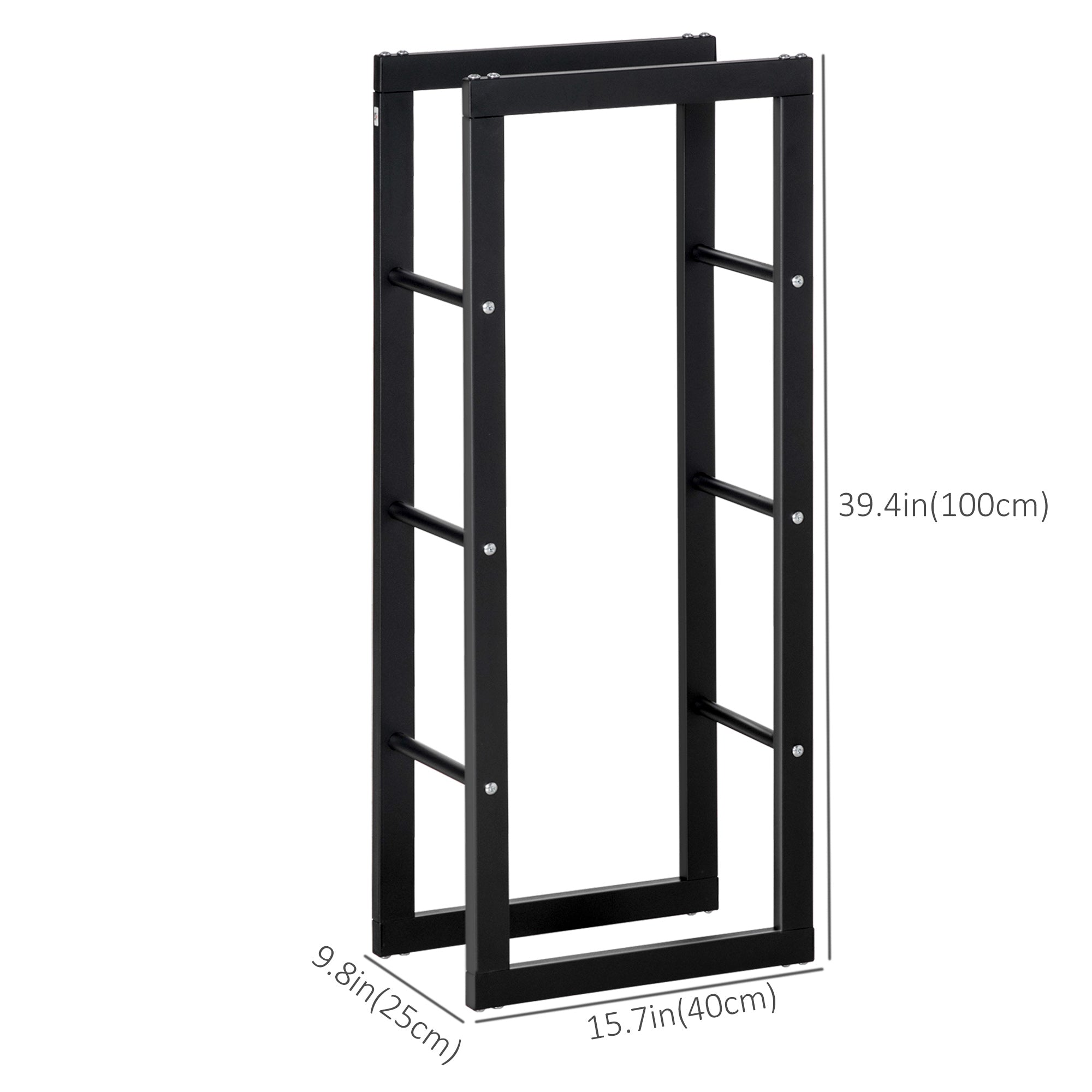 Steel Firewood Rack - Black 39" Log Holder 220 lbs Capacity-Home Furnishings > Home Décor > Fireplaces & Accessories > Firewood Racks-DECOROLALA