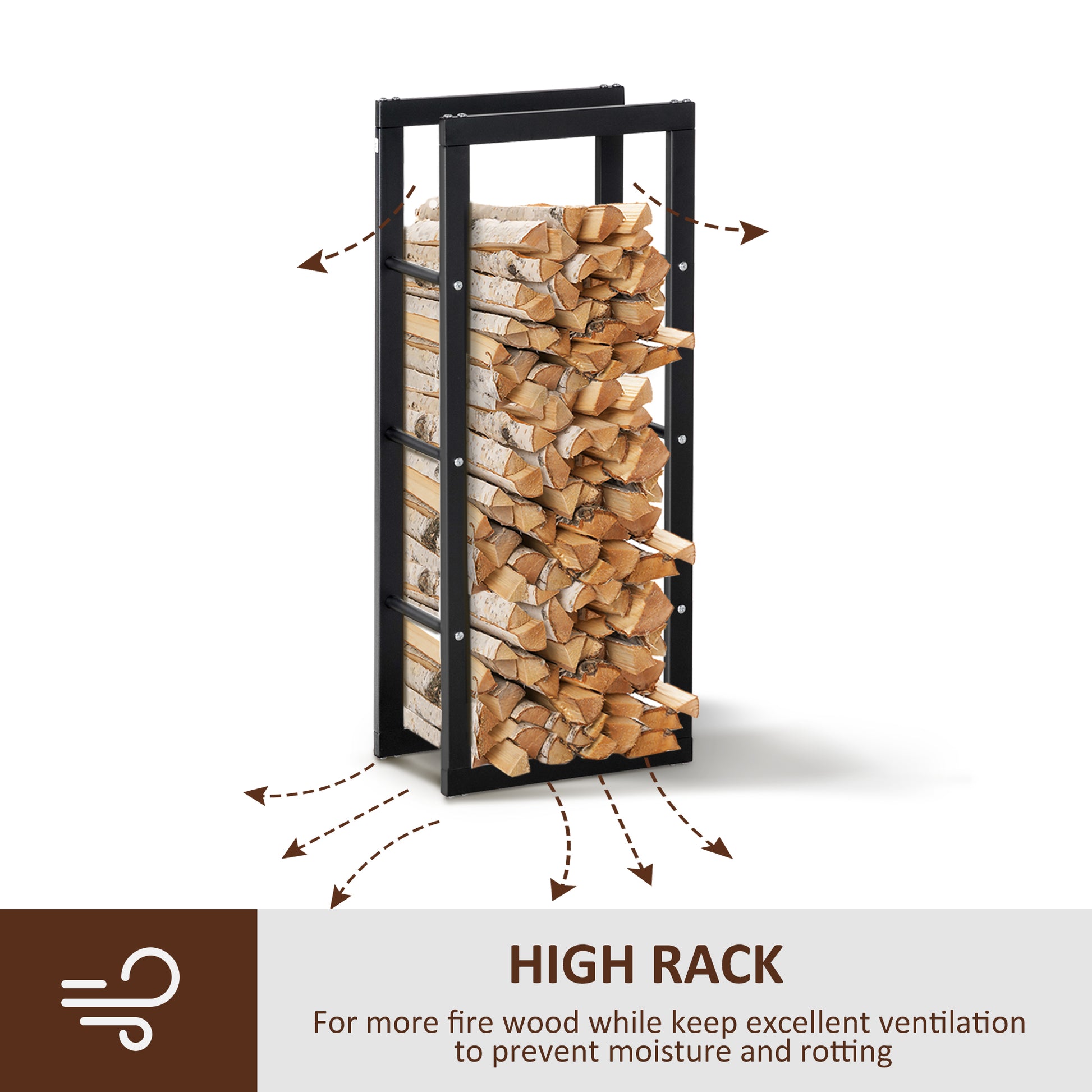 Steel Firewood Rack - Black 39" Log Holder 220 lbs Capacity-Home Furnishings > Home Décor > Fireplaces & Accessories > Firewood Racks-DECOROLALA