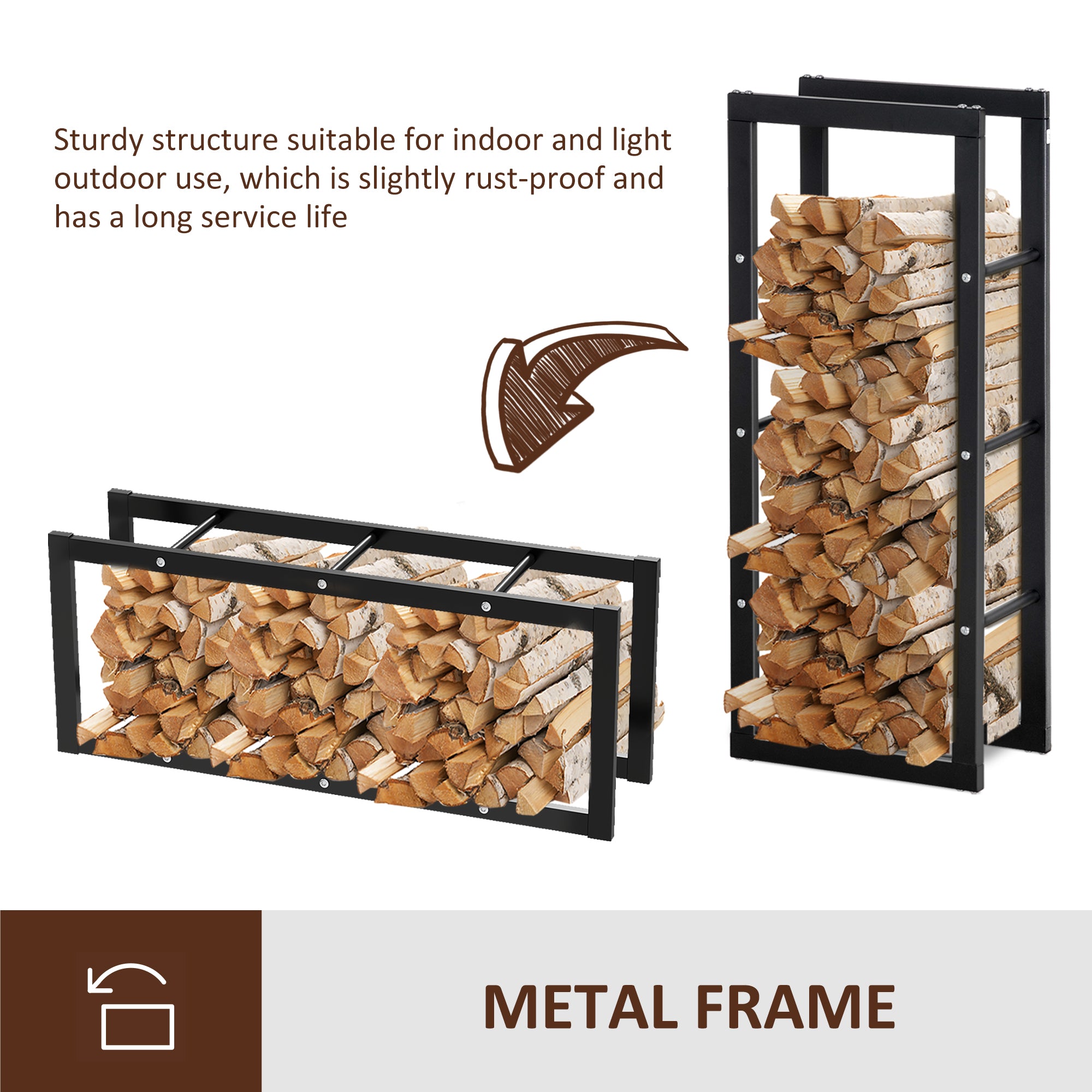 Steel Firewood Rack - Black 39" Log Holder 220 lbs Capacity-Home Furnishings > Home Décor > Fireplaces & Accessories > Firewood Racks-DECOROLALA