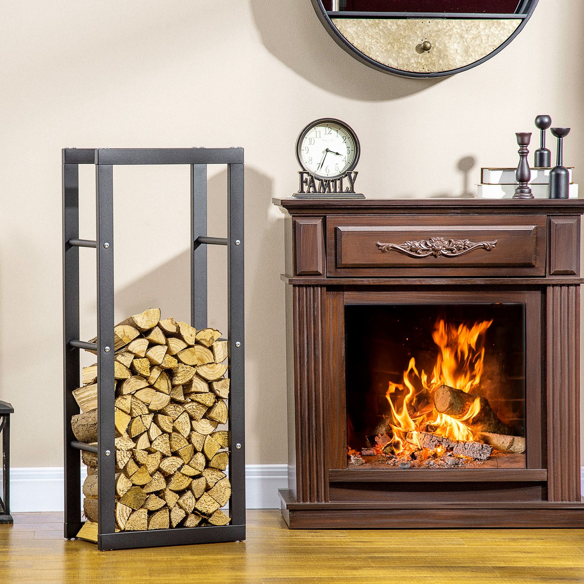 Steel Firewood Rack - Black 39" Log Holder 220 lbs Capacity-Home Furnishings > Home Décor > Fireplaces & Accessories > Firewood Racks-DECOROLALA