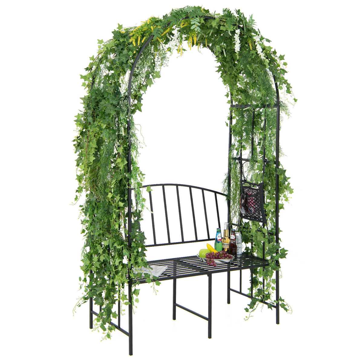 Steel Garden Arch with 2-Seat Bench-Garden Arbors-DECOROLALA