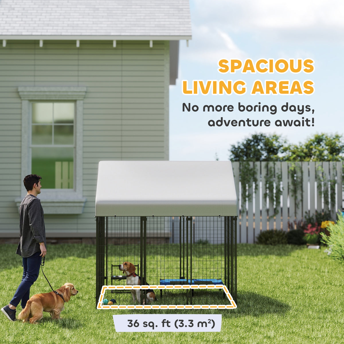 Steel Outdoor Dog Kennel with Waterproof Cover, 6' x 6' x 6'-Dogs-DECOROLALA