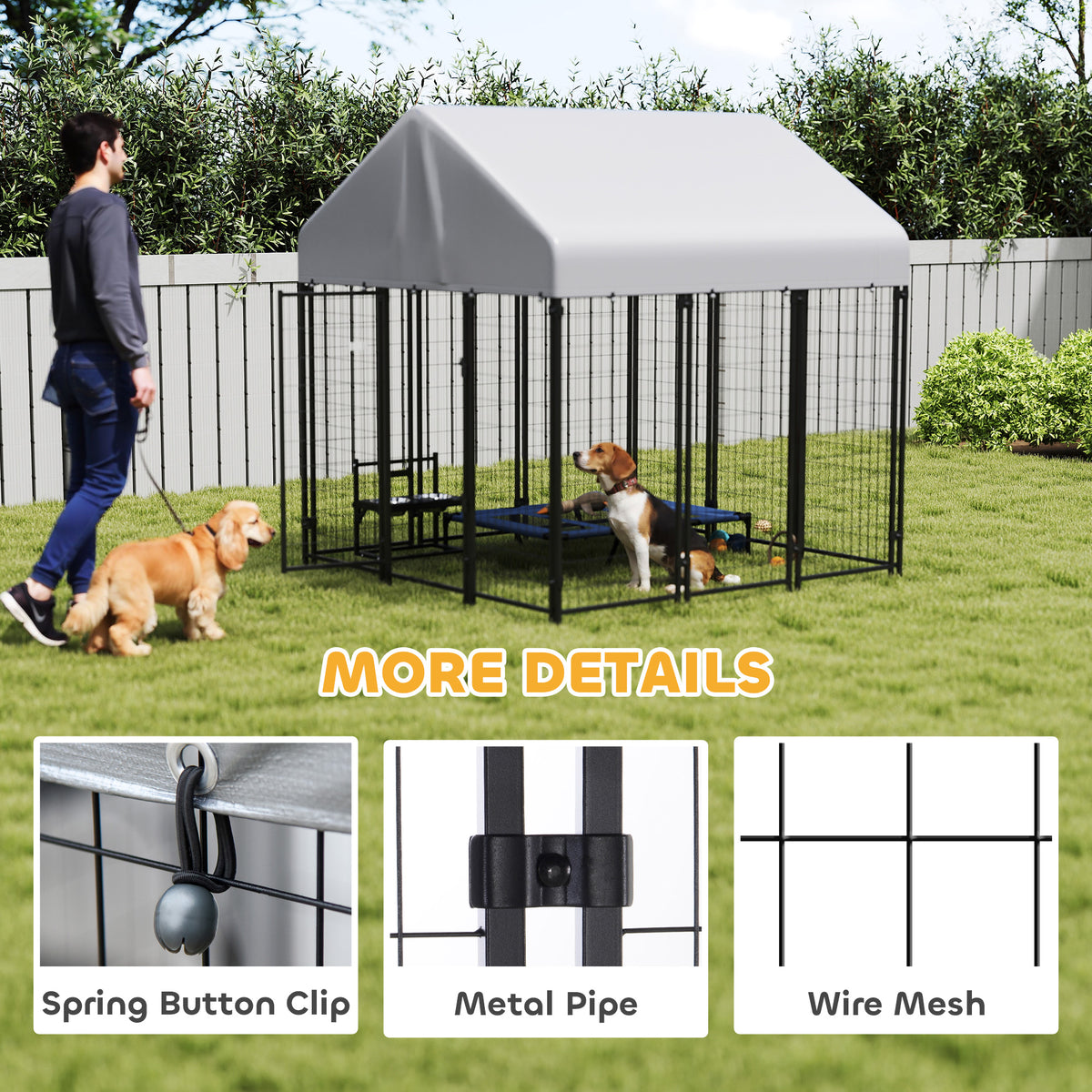 Steel Outdoor Dog Kennel with Waterproof Cover, 6' x 6' x 6'-Dogs-DECOROLALA