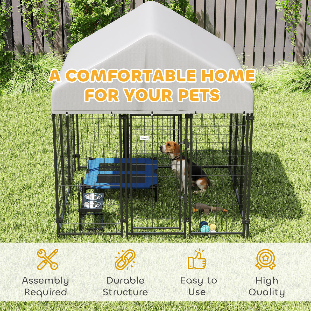 Steel Outdoor Dog Kennel with Waterproof Cover, 6' x 6' x 6'-Dogs-DECOROLALA