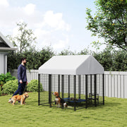 Steel Outdoor Dog Kennel with Waterproof Cover, 6' x 6' x 6'-Dogs-DECOROLALA