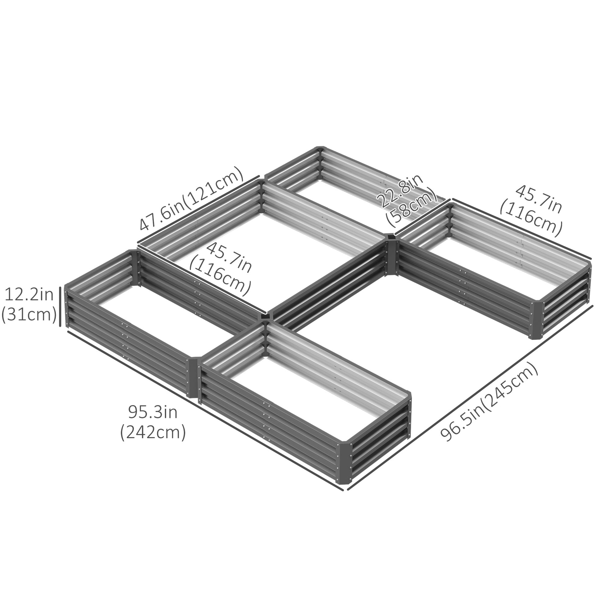Steel Raised Garden Bed - Set of 5 Grey Planter Boxes-DECOROLALA