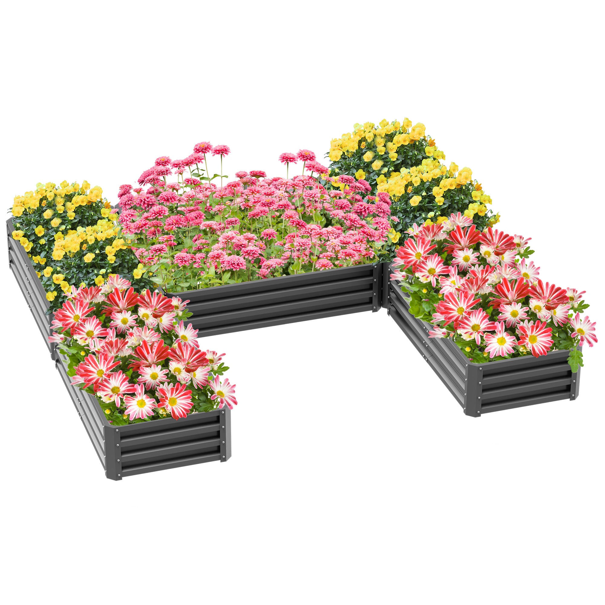Steel Raised Garden Bed - Set of 5 Grey Planter Boxes-DECOROLALA