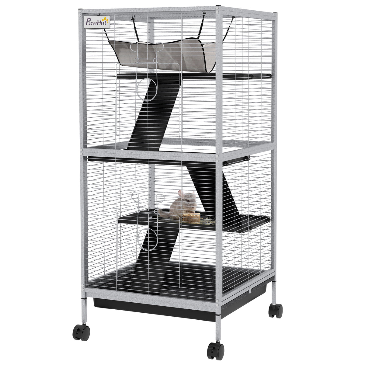 Steel Small Animal Cage with Wheels - Light Grey 45" H-Small Animals-DECOROLALA