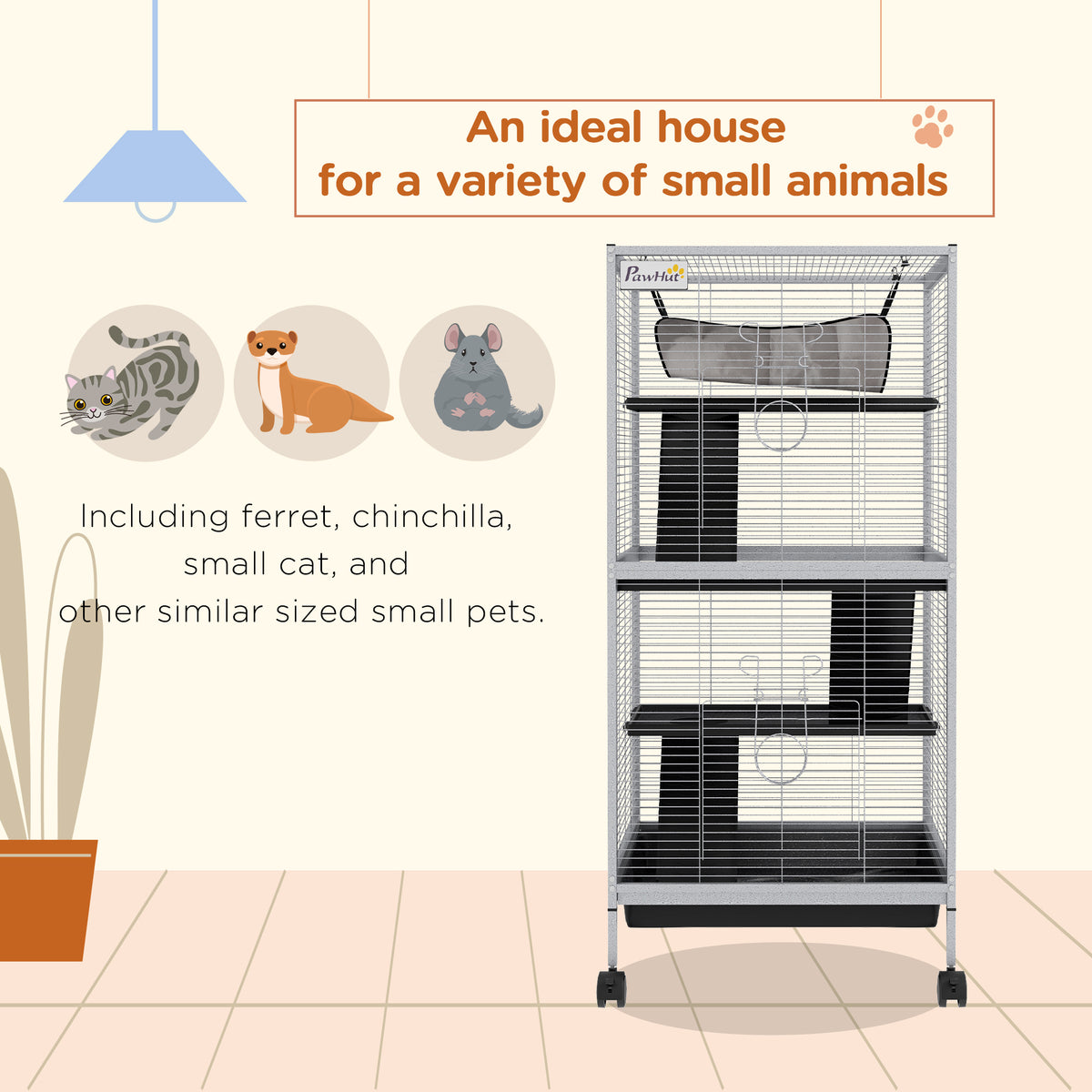 Steel Small Animal Cage with Wheels - Light Grey 45" H-Small Animals-DECOROLALA