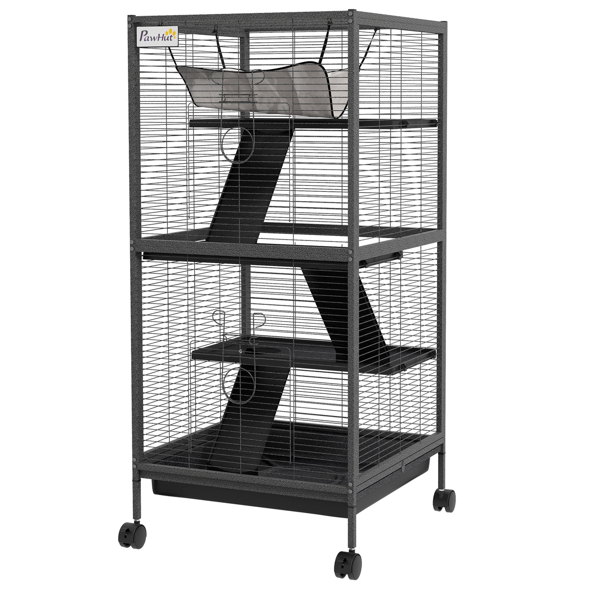 Steel Small Animal Cage with Wheels and Hammock - Charcoal Grey-Small Animals-DECOROLALA