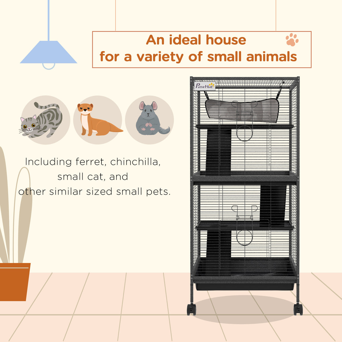 Steel Small Animal Cage with Wheels and Hammock - Charcoal Grey-Small Animals-DECOROLALA