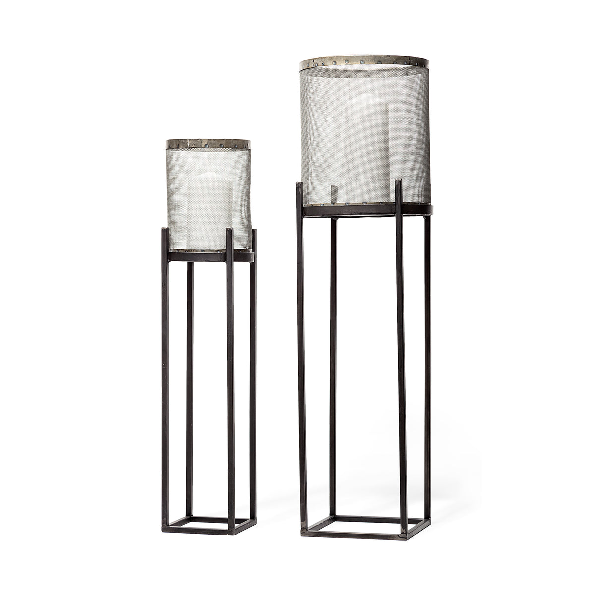 Steen Black Mesh Metal Floor Lanterns-Decorative Lanterns-DECOROLALA