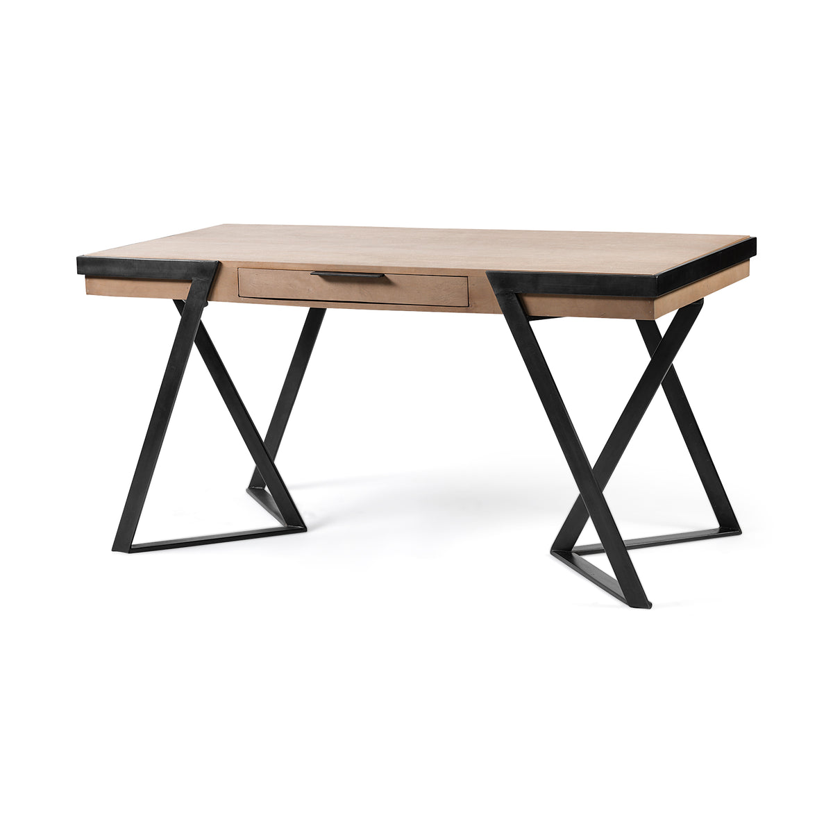 Steinbeck 61L x 28.75W x 30H Light Brown Wooden Iron Frame Office Desk-Office-DECOROLALA