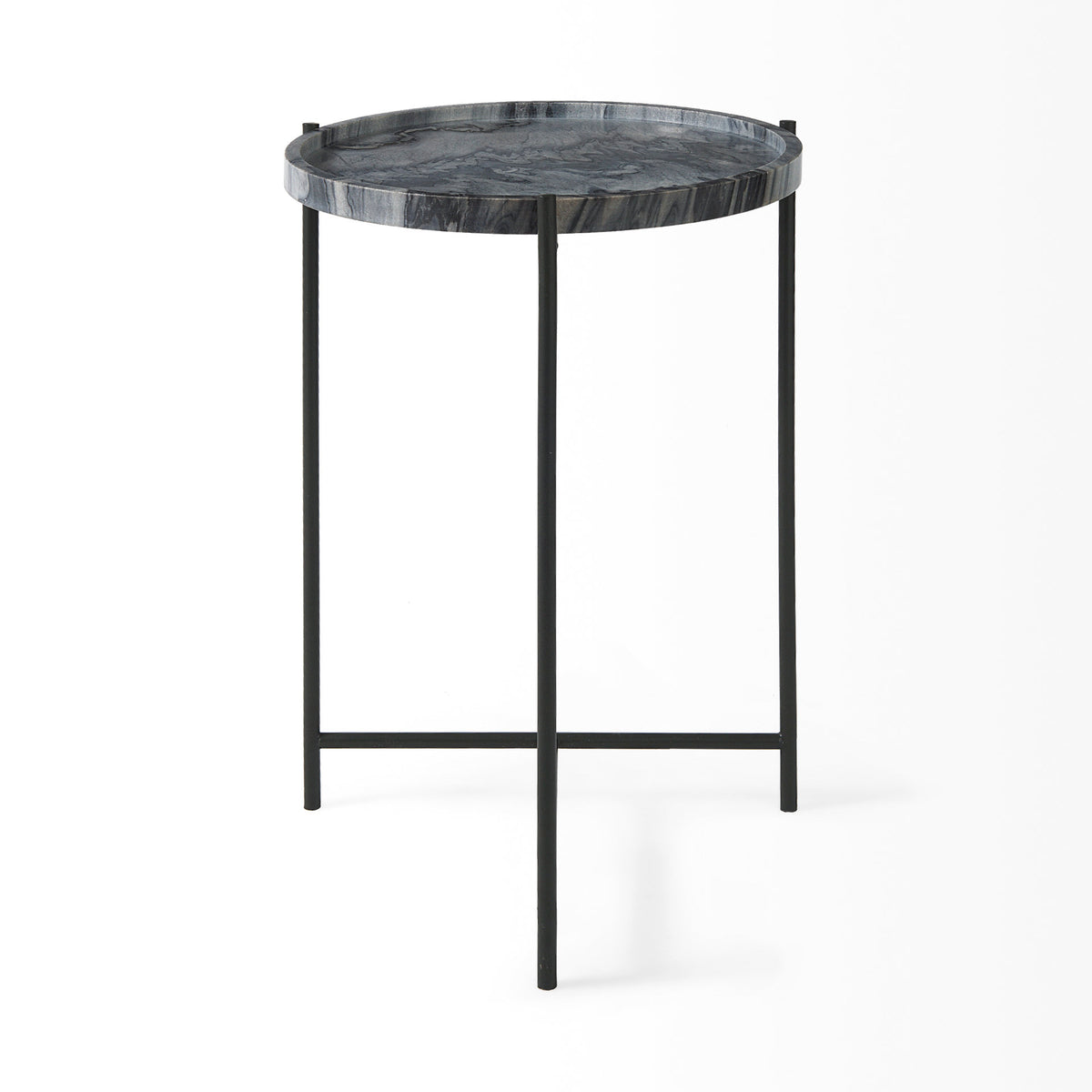 Stella 17L x 17W Round Marble Top W/Black Base Accent Table-Accent Tables-DECOROLALA