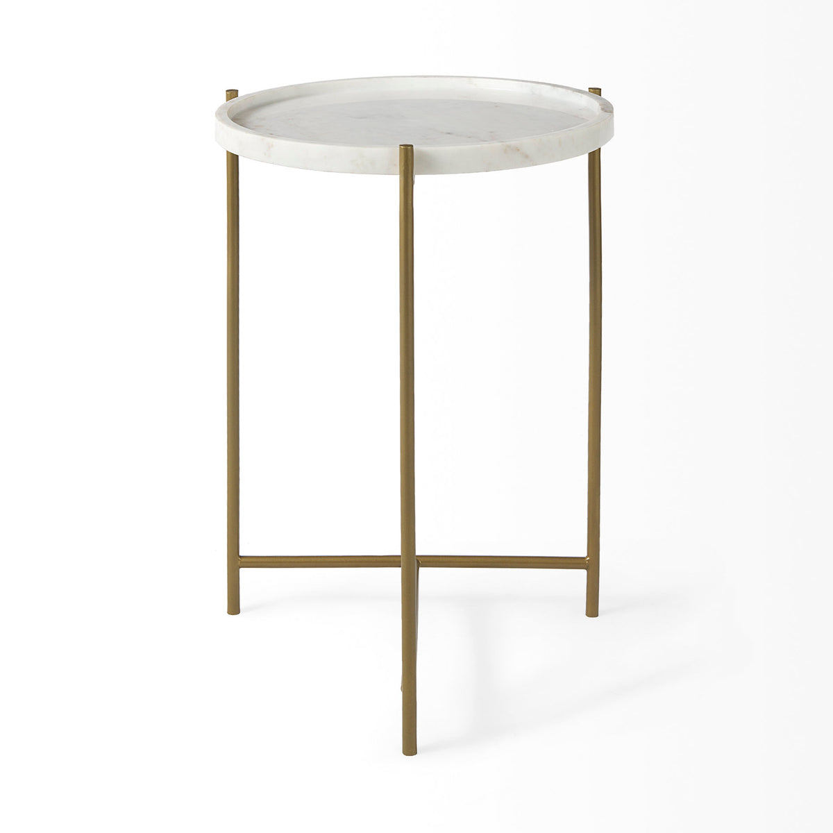 Stella 17L x 17W Round Marble Top W/Black Base Accent Table-Accent Tables-DECOROLALA