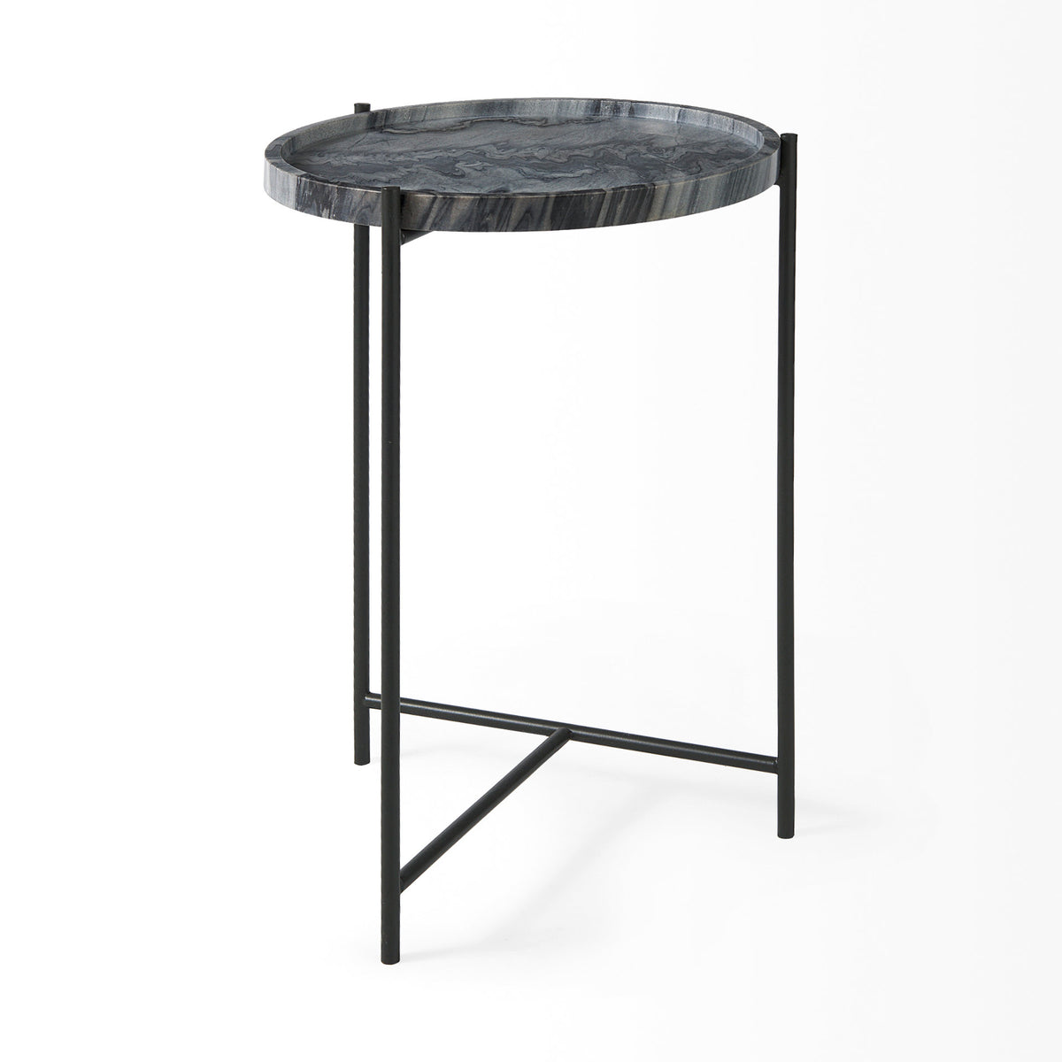 Stella 17L x 17W Round Marble Top W/Black Base Accent Table-Accent Tables-DECOROLALA
