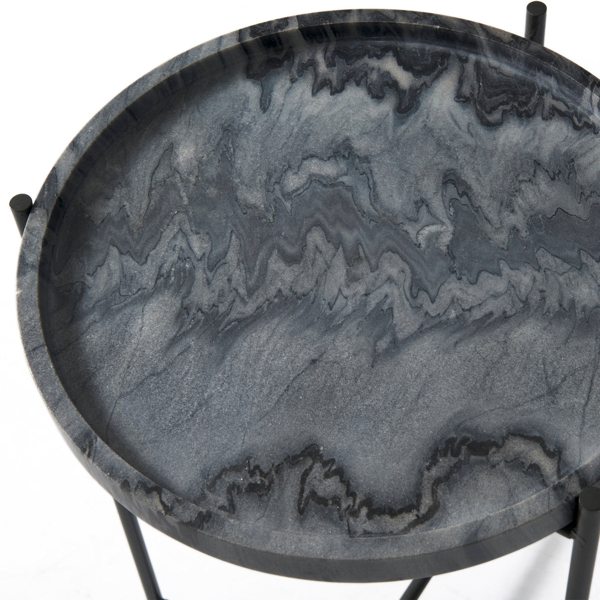 Stella 17L x 17W Round Marble Top W/Black Base Accent Table-Accent Tables-DECOROLALA