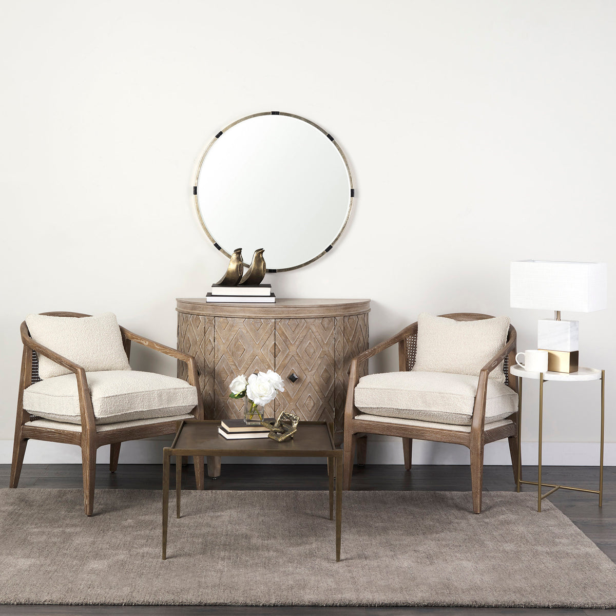 Stella 17L x 17W Round Marble Top W/Black Base Accent Table-Accent Tables-DECOROLALA