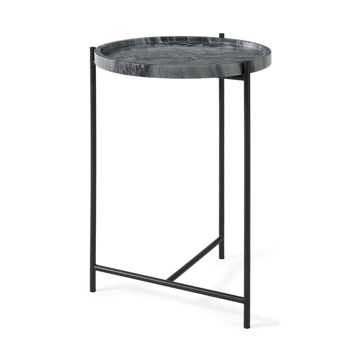 Stella 17L x 17W Round Marble Top W/Black Base Accent Table-Accent Tables-DECOROLALA