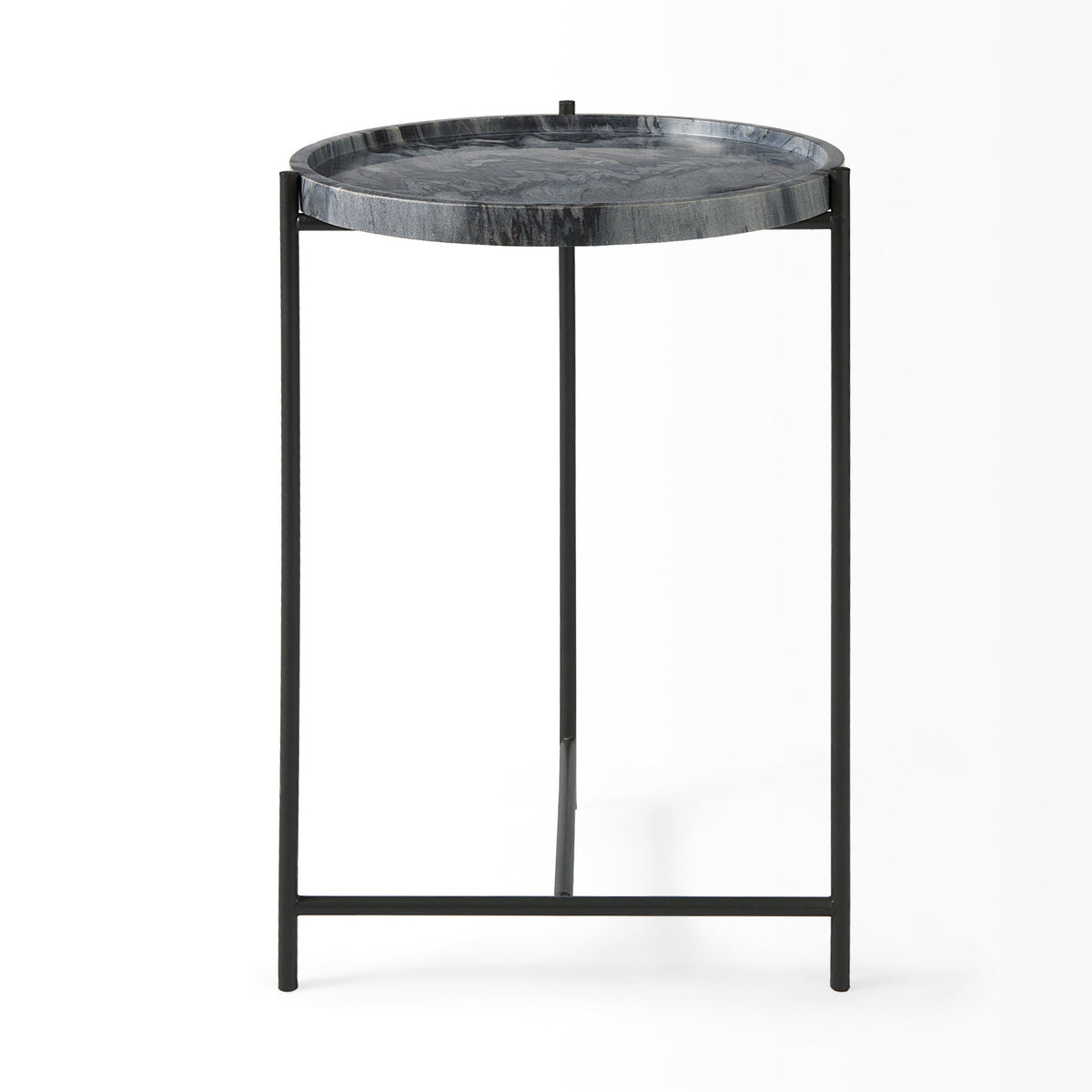 Stella 17L x 17W Round Marble Top W/Black Base Accent Table-Accent Tables-DECOROLALA