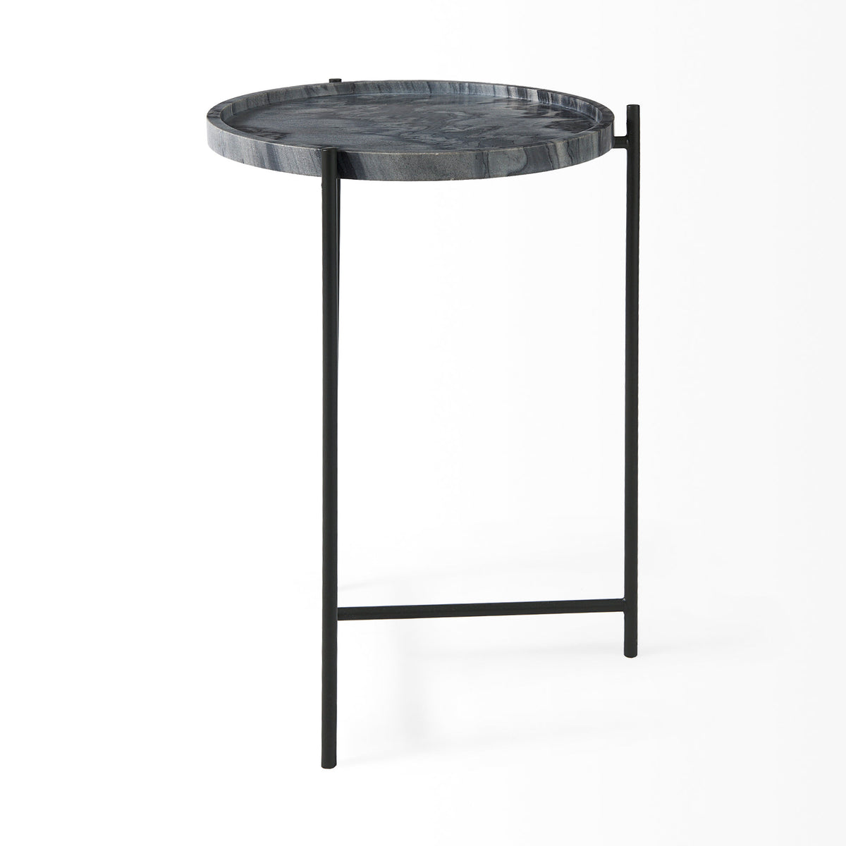 Stella 17L x 17W Round Marble Top W/Black Base Accent Table-Accent Tables-DECOROLALA