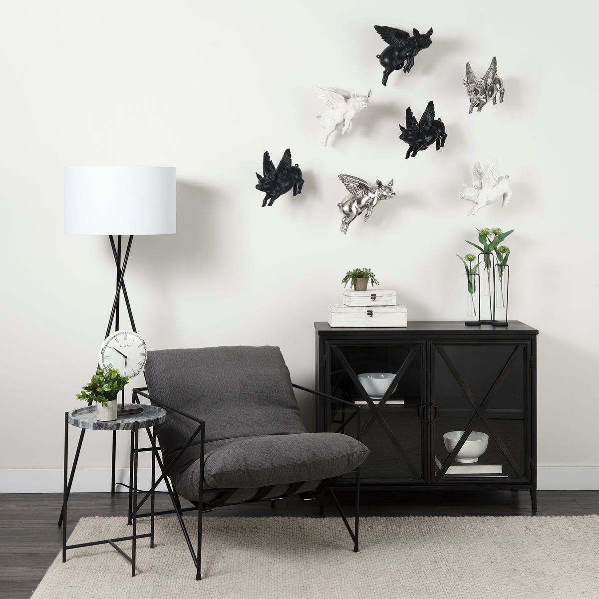 Stella 17L x 17W Round Marble Top W/Black Base Accent Table-Accent Tables-DECOROLALA