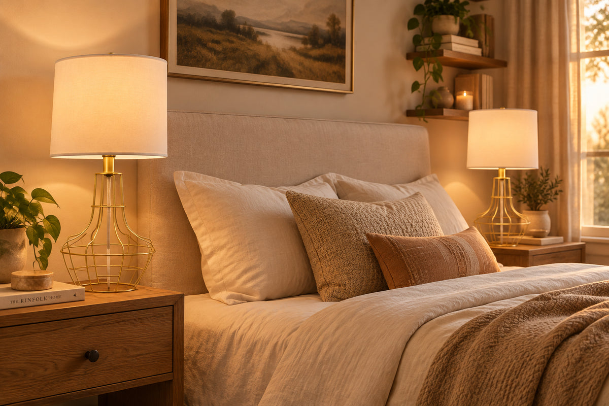 Stella Table Lamp 2-Pack - Brass Cage White Shade-Lighting-DECOROLALA